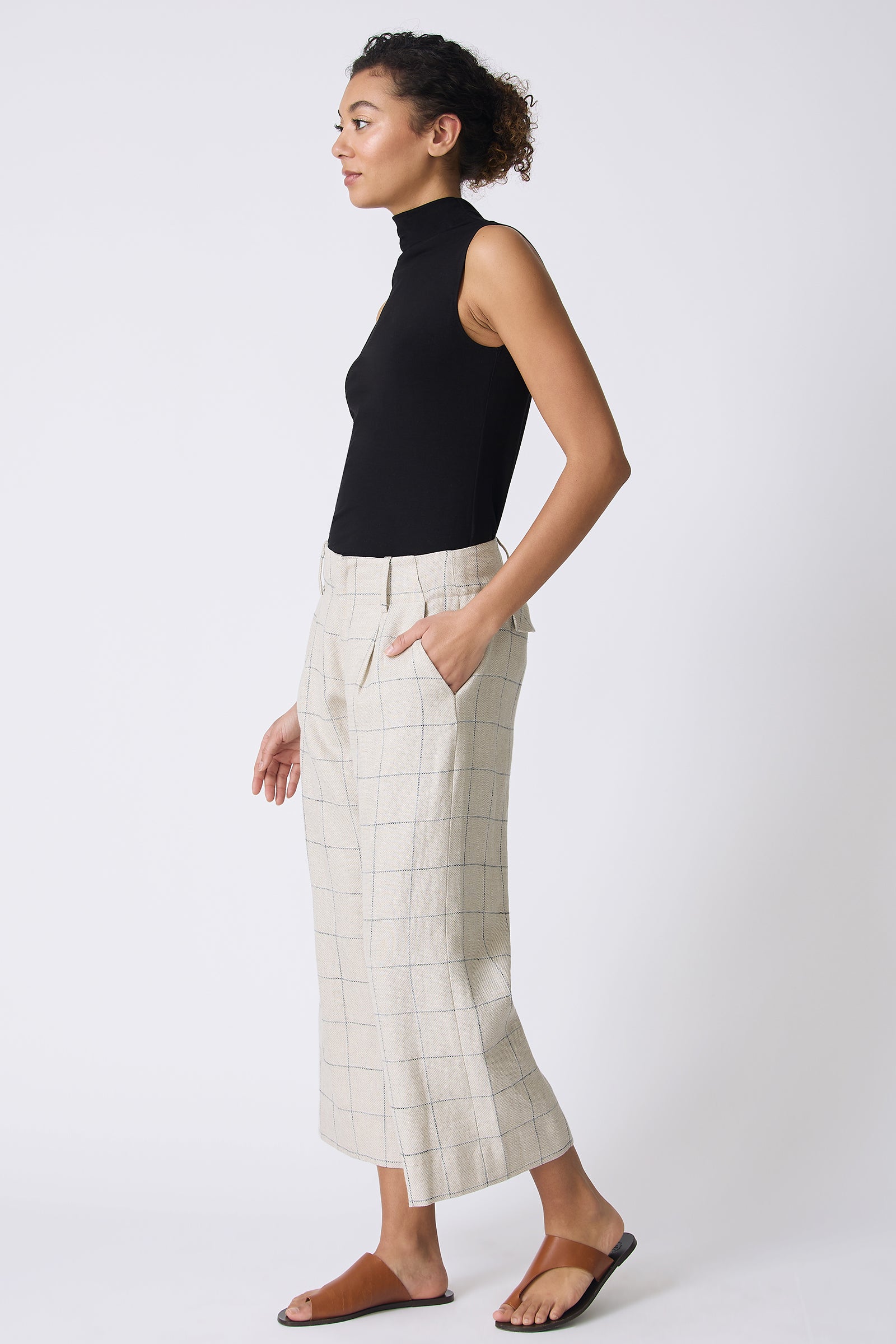 Kal Rieman Gabby Crop Pant in Windowpane on model walking full side view
