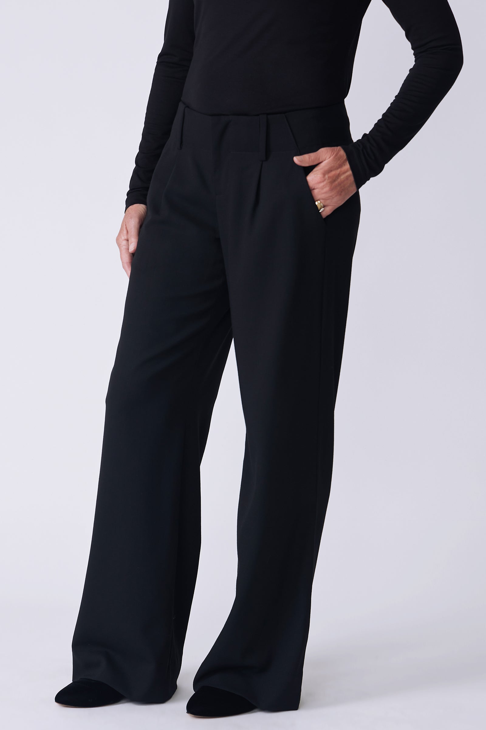 Kal Rieman Gabby Trouser in black on model front view detail
