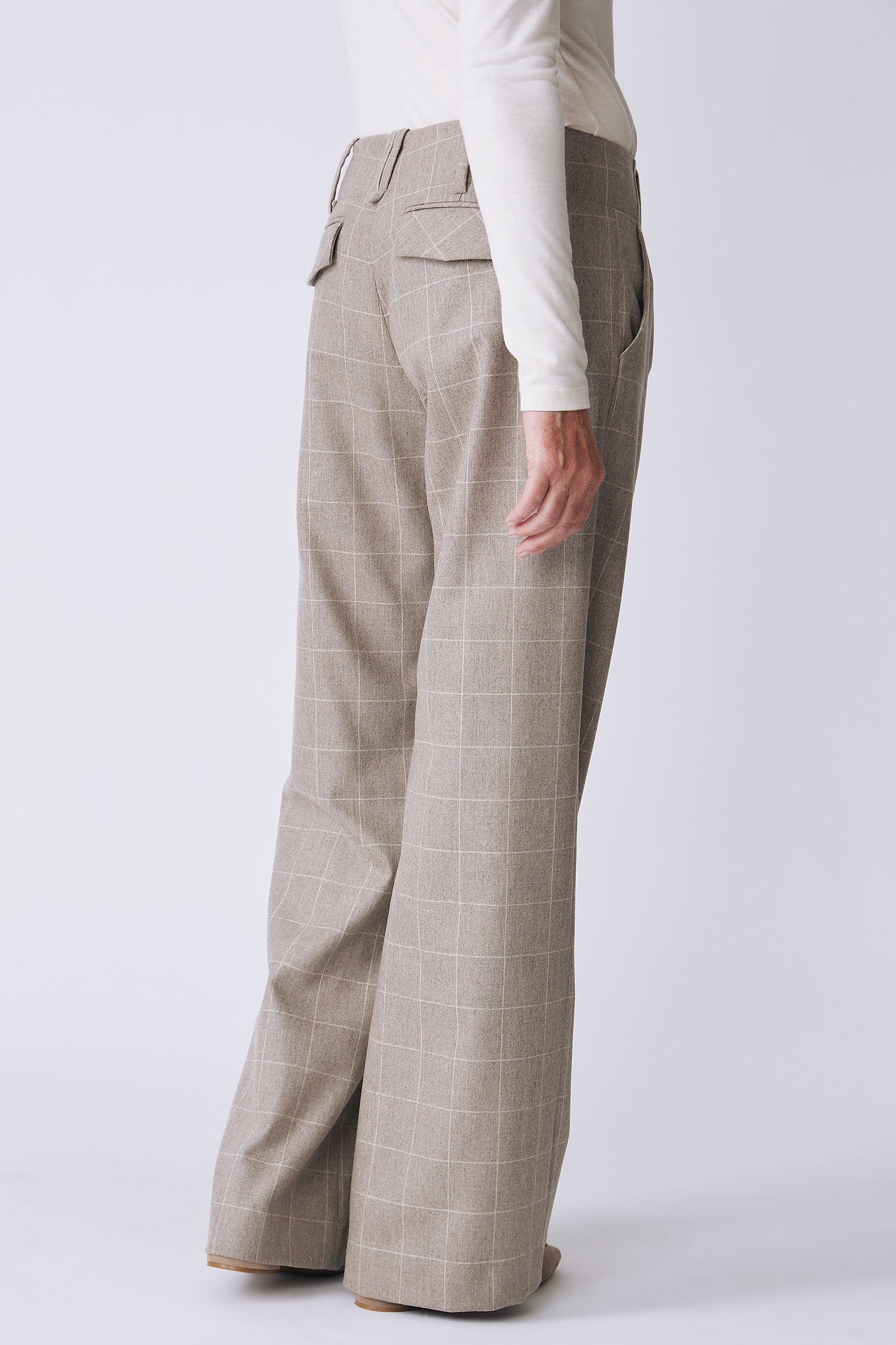 Kal Rieman Gabby Trouser in camel windowpane on model back view