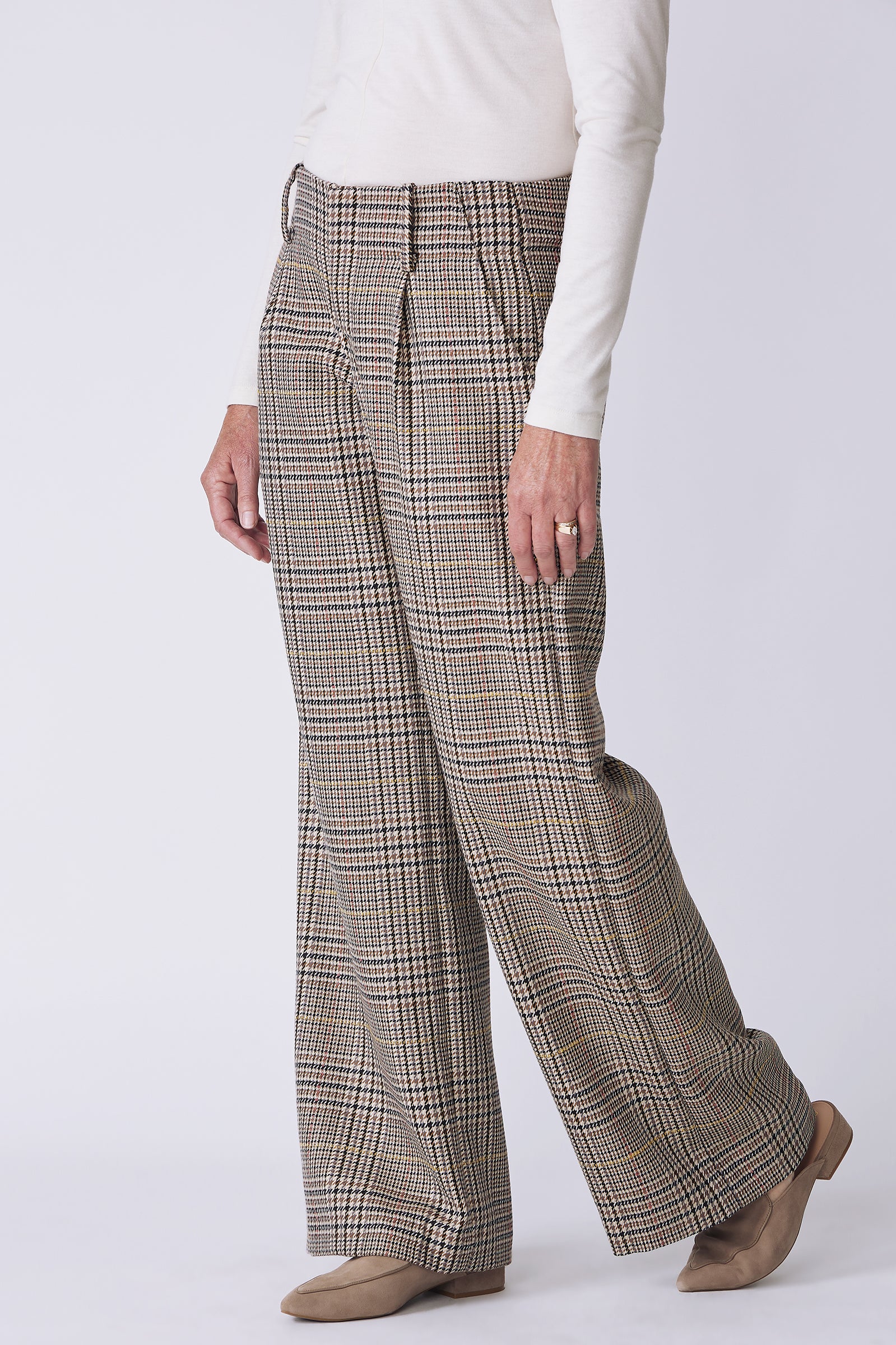 Kal Rieman Gabby Trouser in plaid on model side view detail