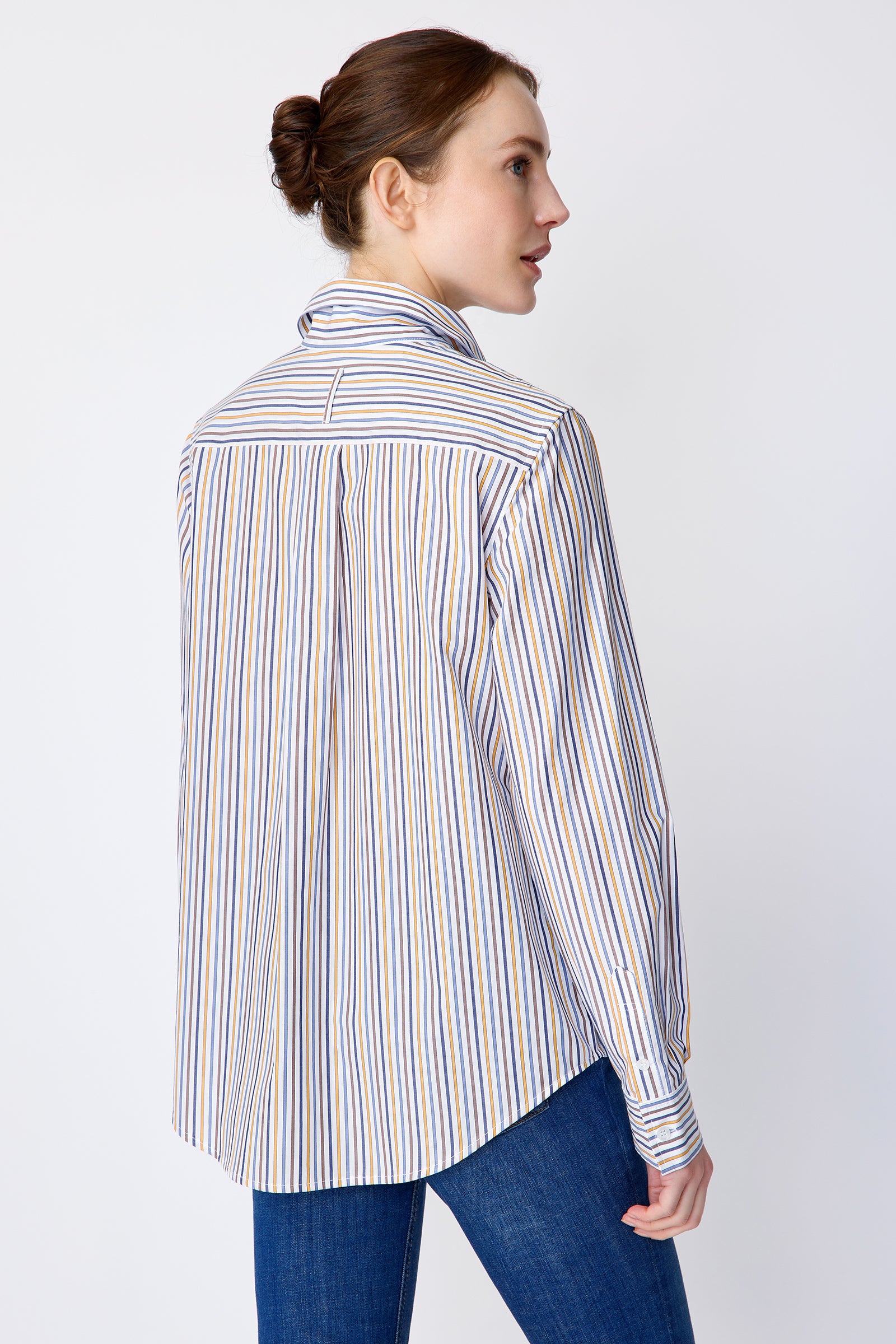 Kal Rieman Ginna Box Pleat in multi stripe on model back view