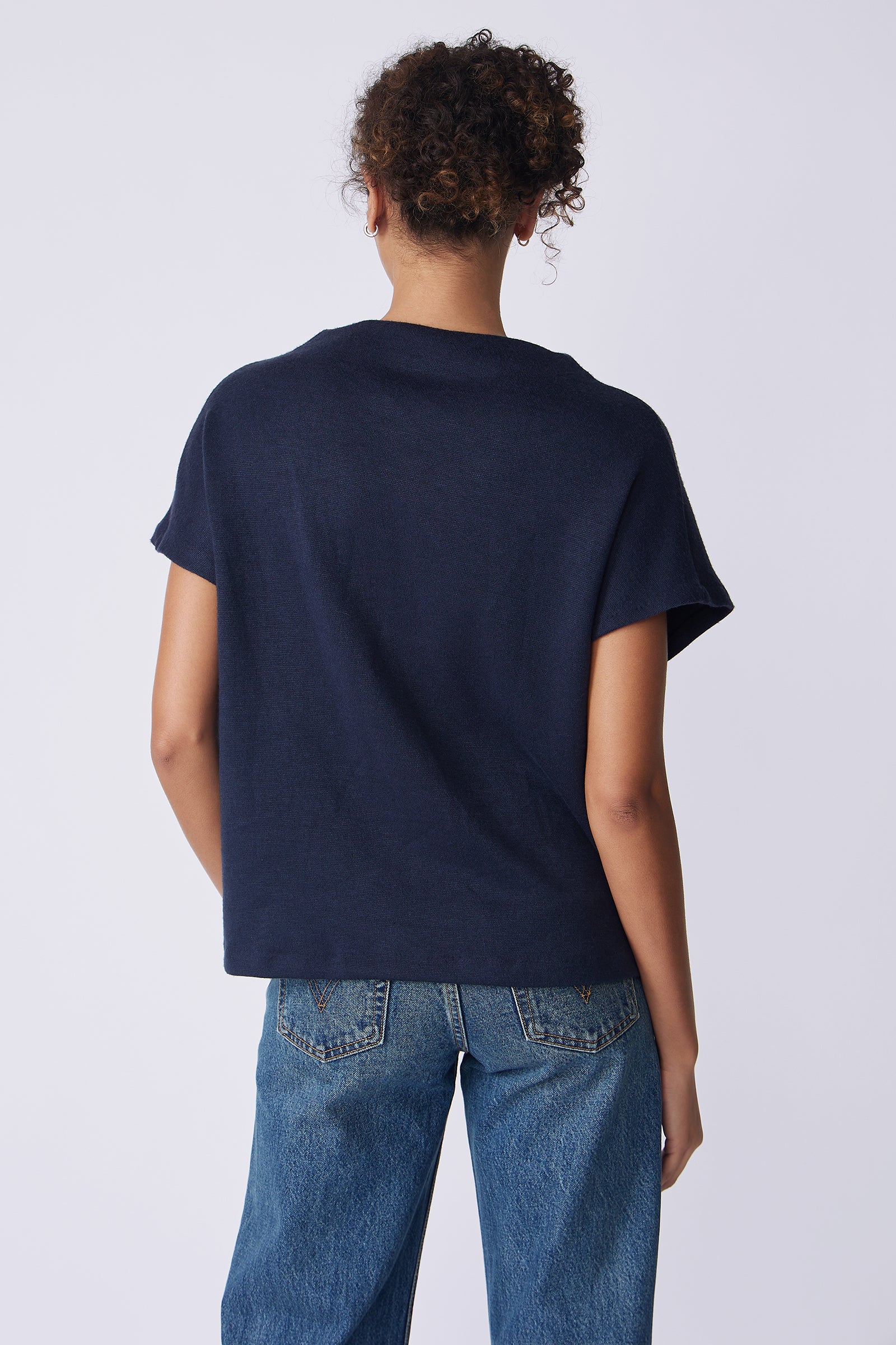 Kal Rieman Avery Dress in midnight felted jersey on model side view