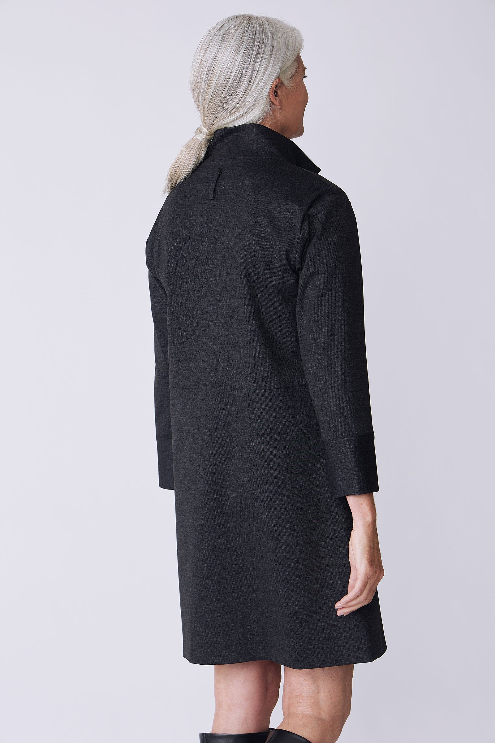 Kal Rieman Harper Dress in charcoal ponte on model back view