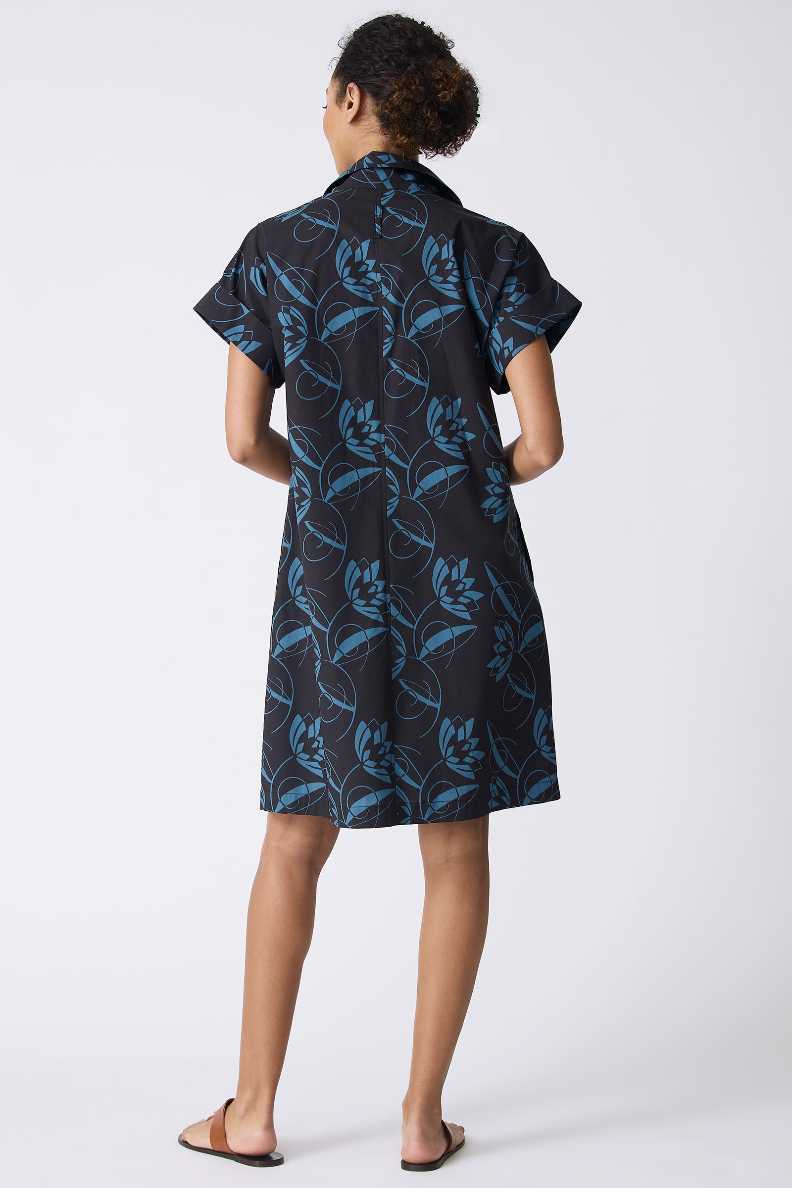 Kal Rieman Holly Kimono Dress in Lotus Print on model with hands in front of body front view
