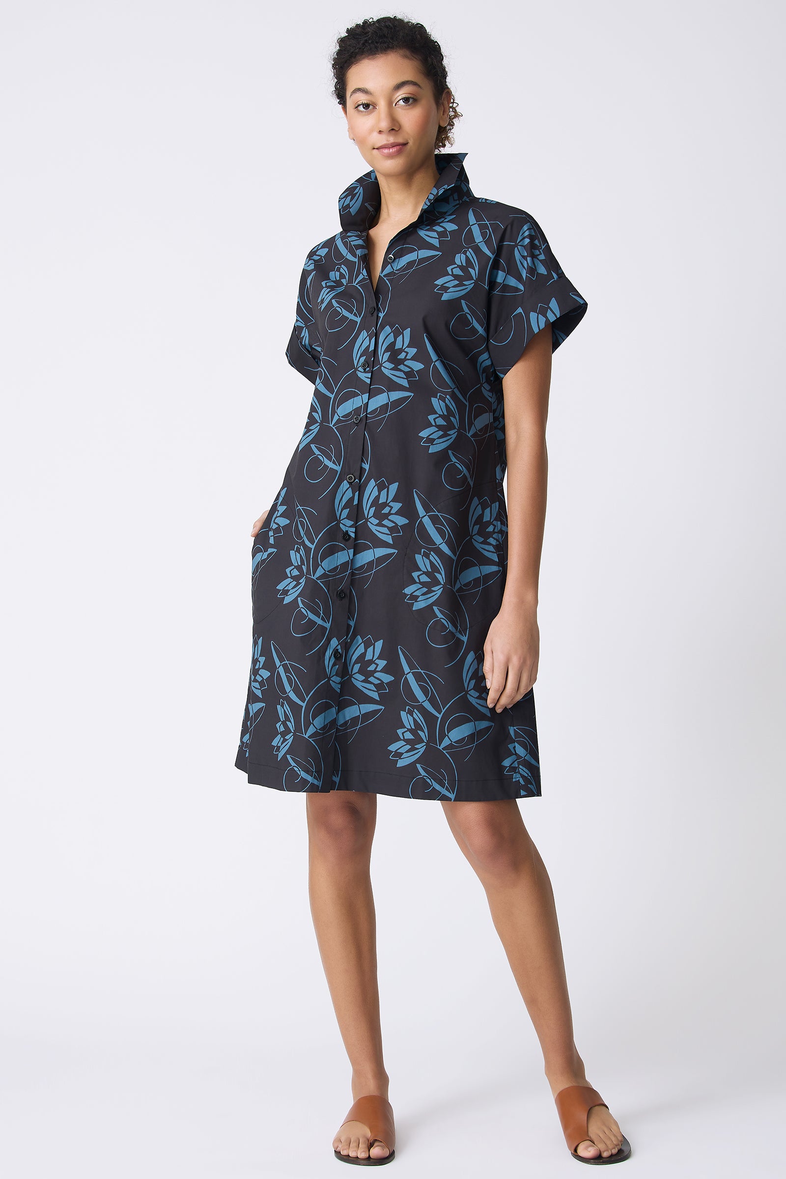 Kal Rieman Holly Kimono Dress in Lotus Print on model full front view