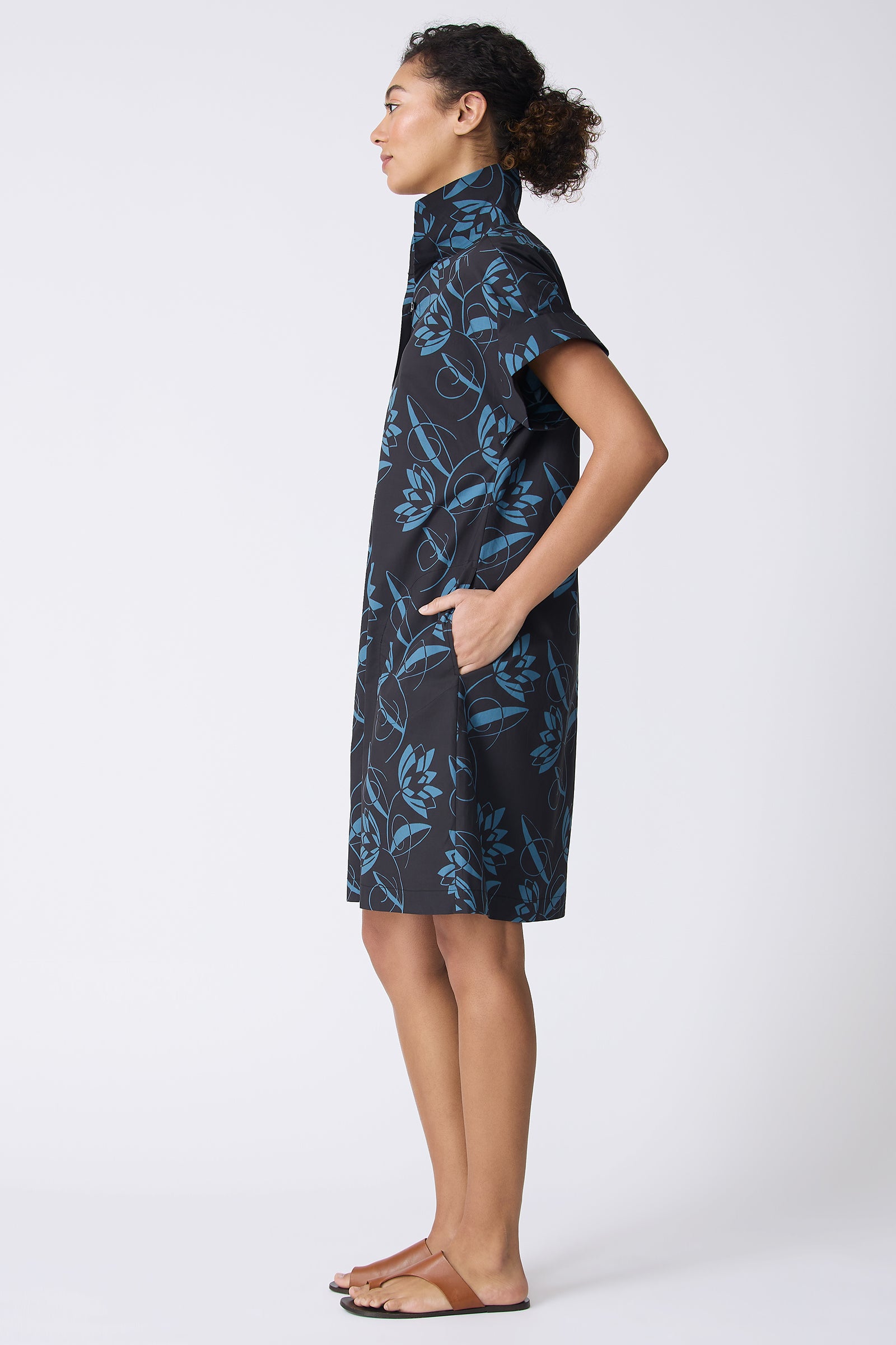 Kal Rieman Holly Kimono Dress in Lotus Print on model full side view