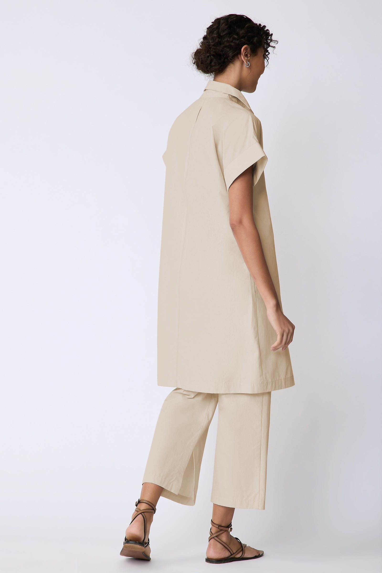 Kal Rieman Holly Kimono Dress in Italian broadcloth color sand on model back view