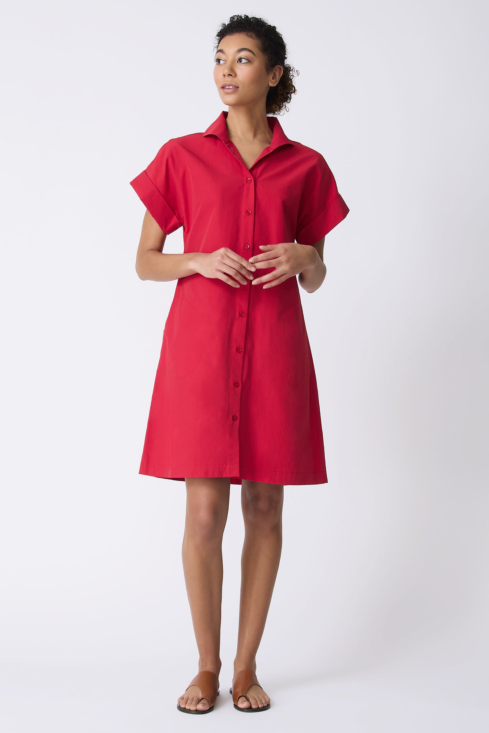 Kal Rieman Holly Kimono Dress in Red on model looking right full front view