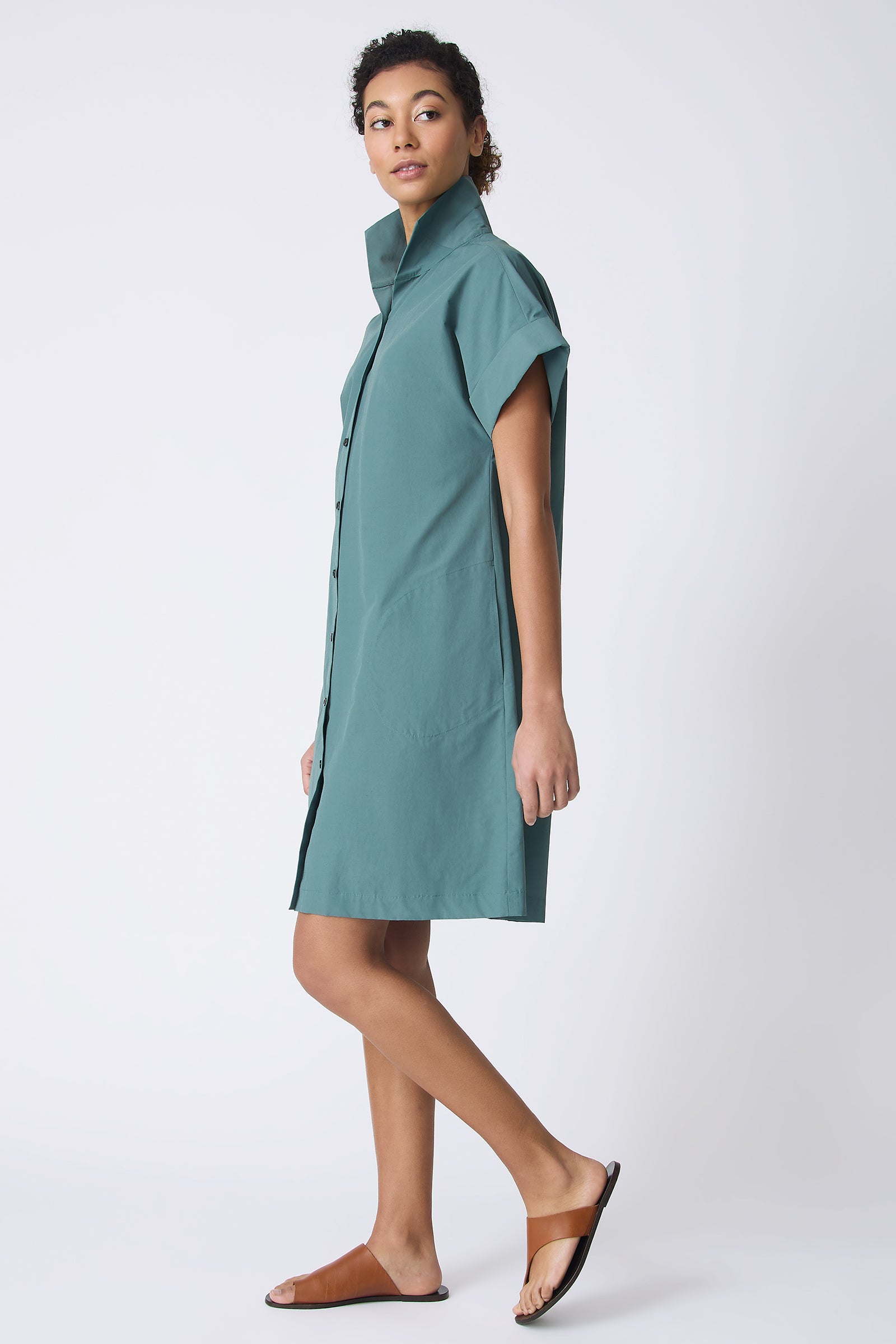 Kal Rieman Holly Kimono Dress in Sage on model walking full side view