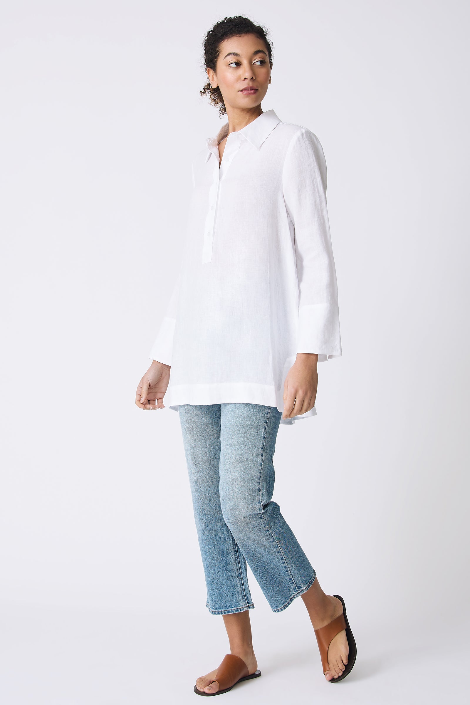 Kal Rieman Inez Placket Tunic in White on model looking left full front view