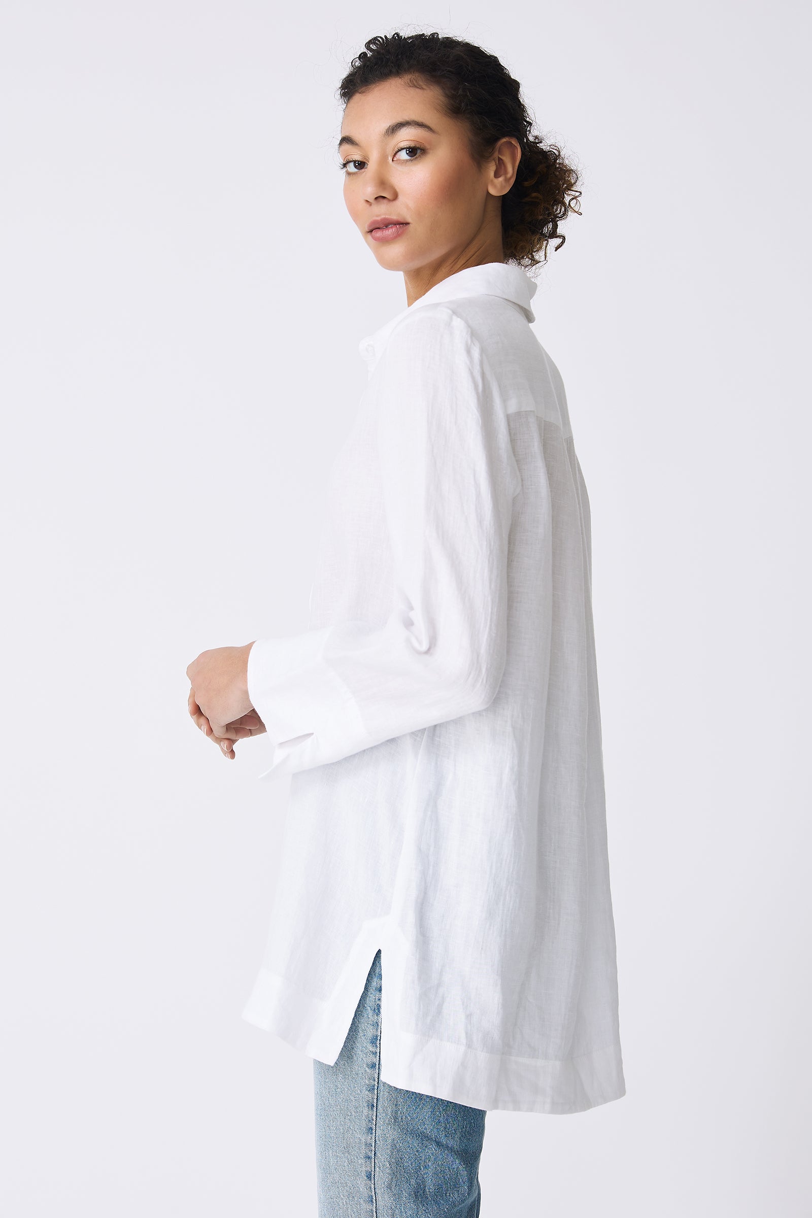 Kal Rieman Inez Placket Tunic in White on model side view