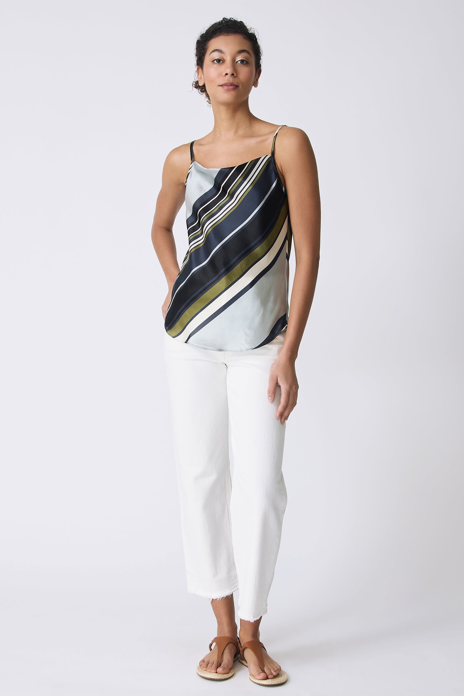 Kal Rieman Ivy Cowl Cami in Multi Stripe on model full front view