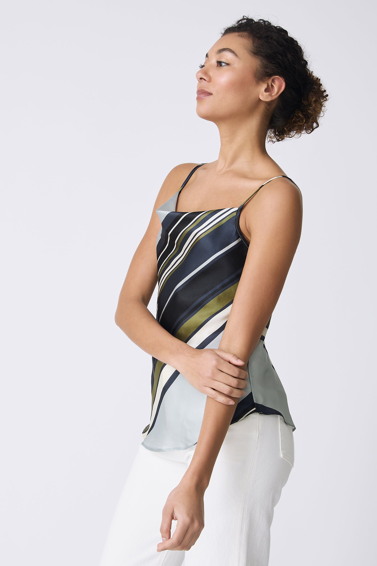 Kal Rieman Ivy Cowl Cami in Multi Stripe on model side view