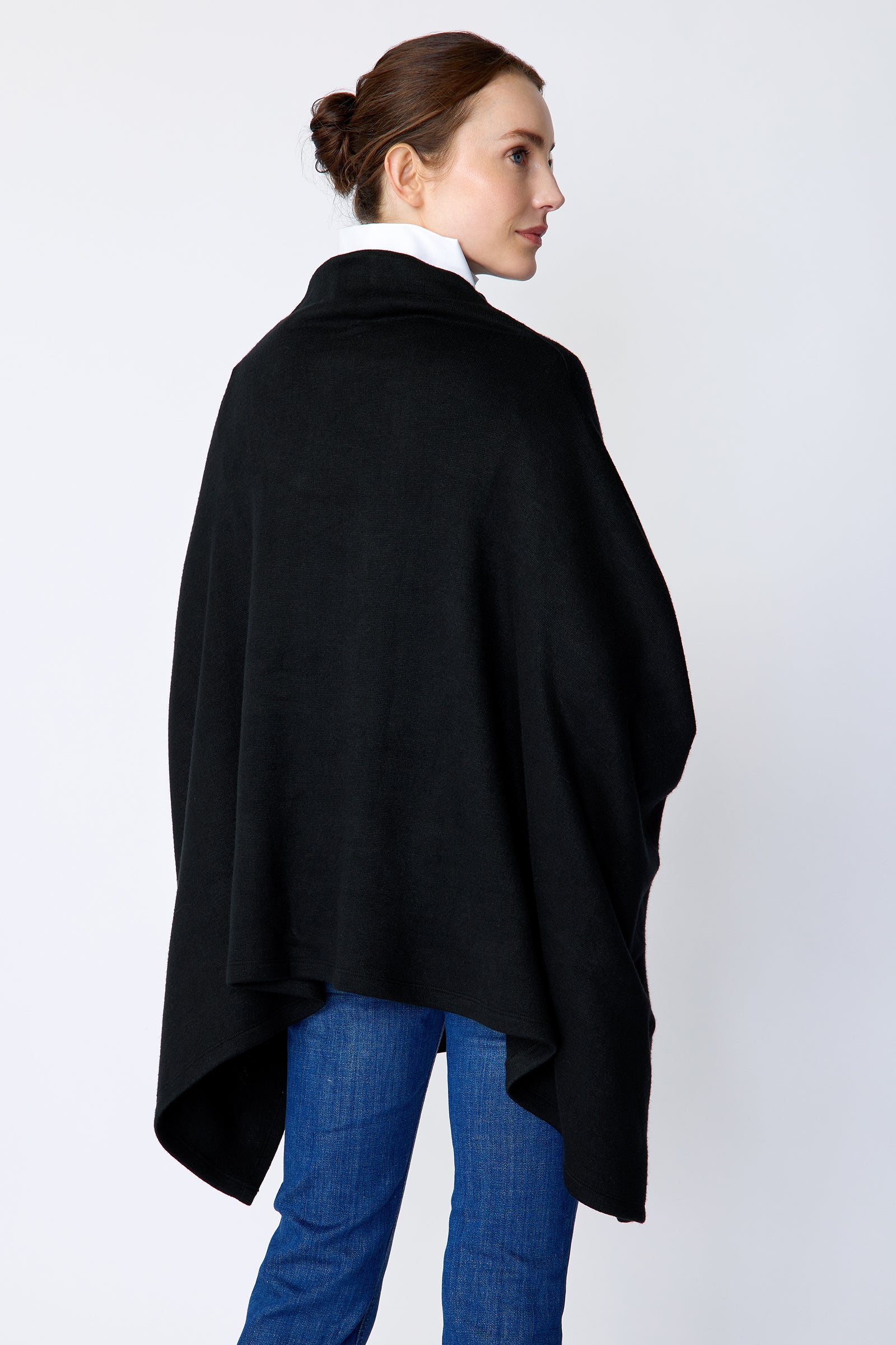 Kal Rieman Jackie Poncho in black soft knit on model back view