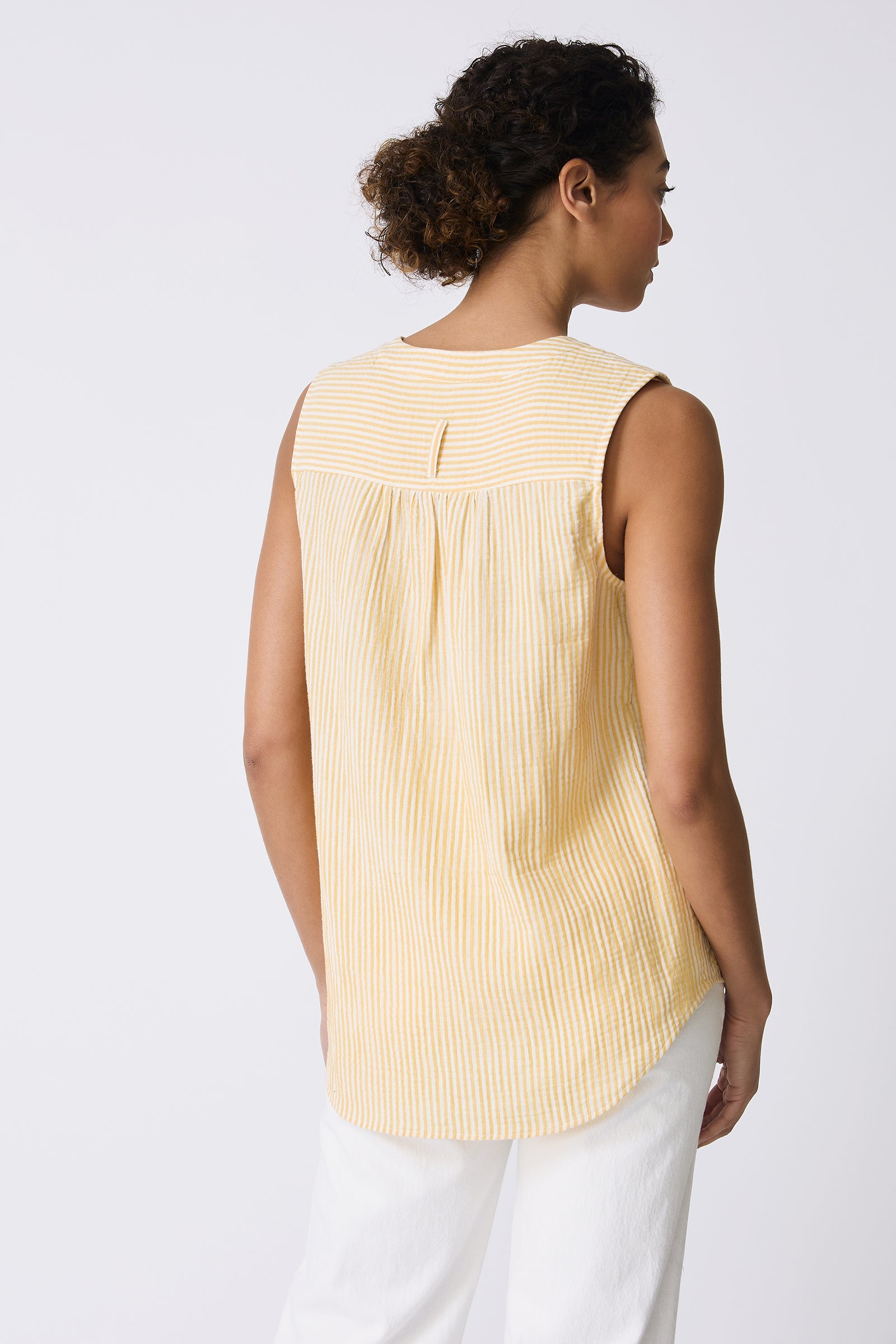 Kal Rieman Jolie Gauze Tank in Honey Stripe on model back view