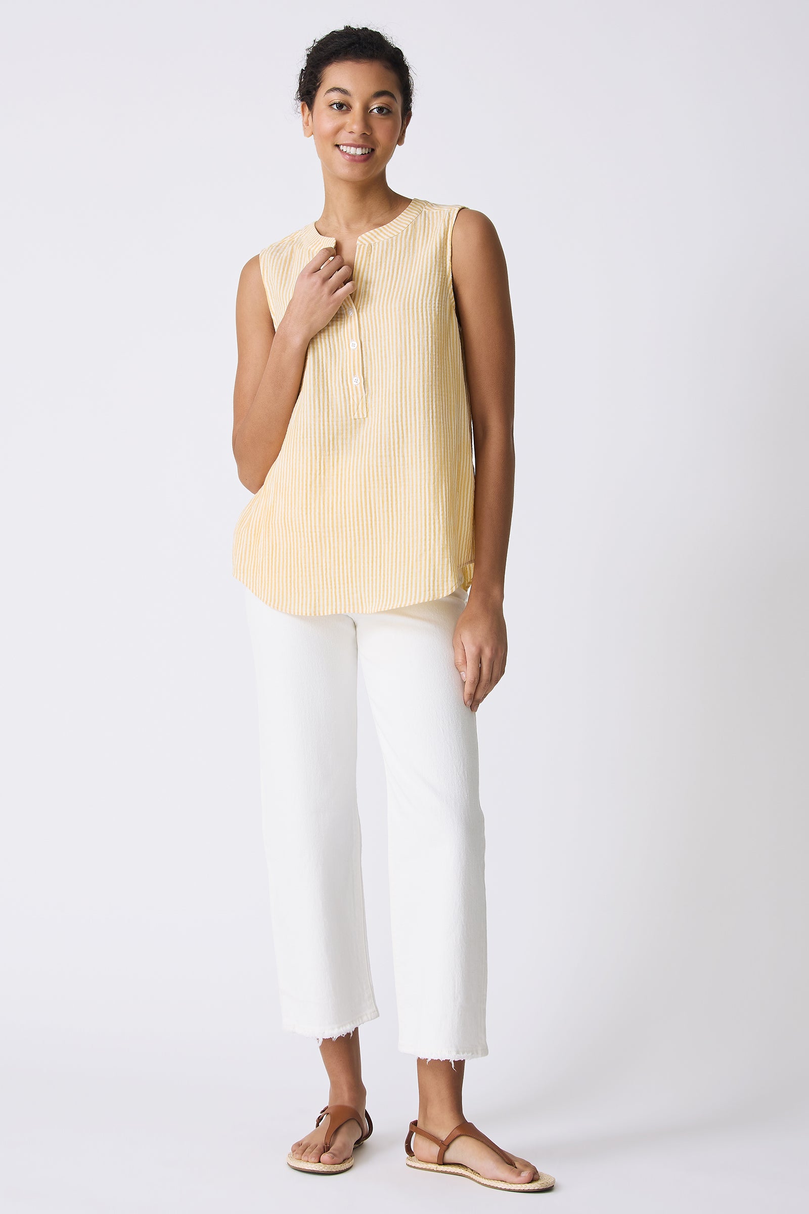 Kal Rieman Jolie Gauze Tank in Honey Stripe on model full front view