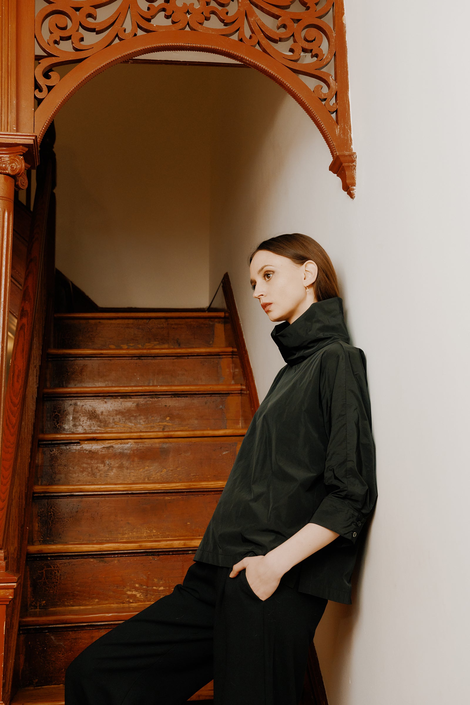 Kal Rieman Julia Taffeta Top in Black on model lookbook image