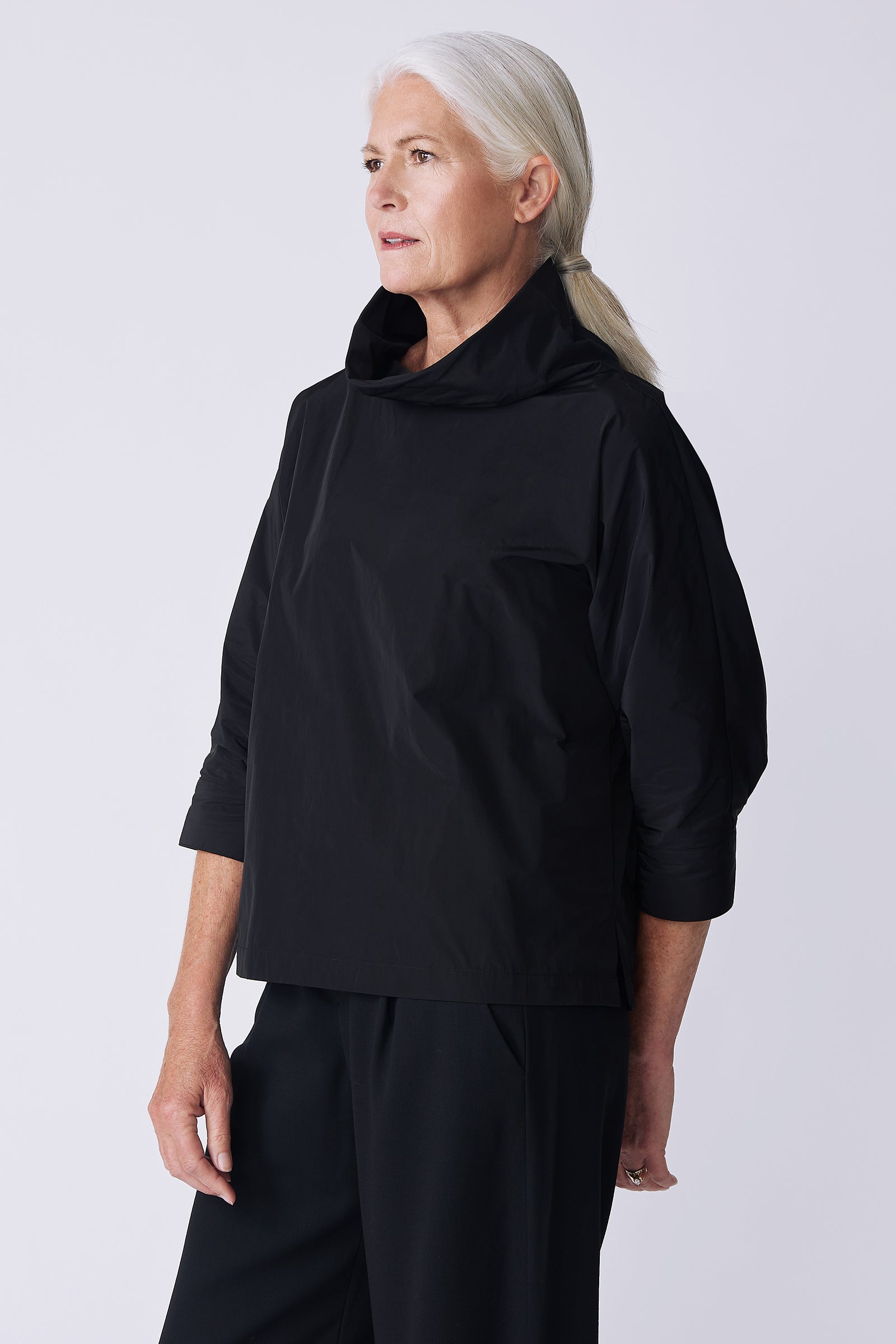 Kal Rieman Julia Taffeta Top in black on model side view