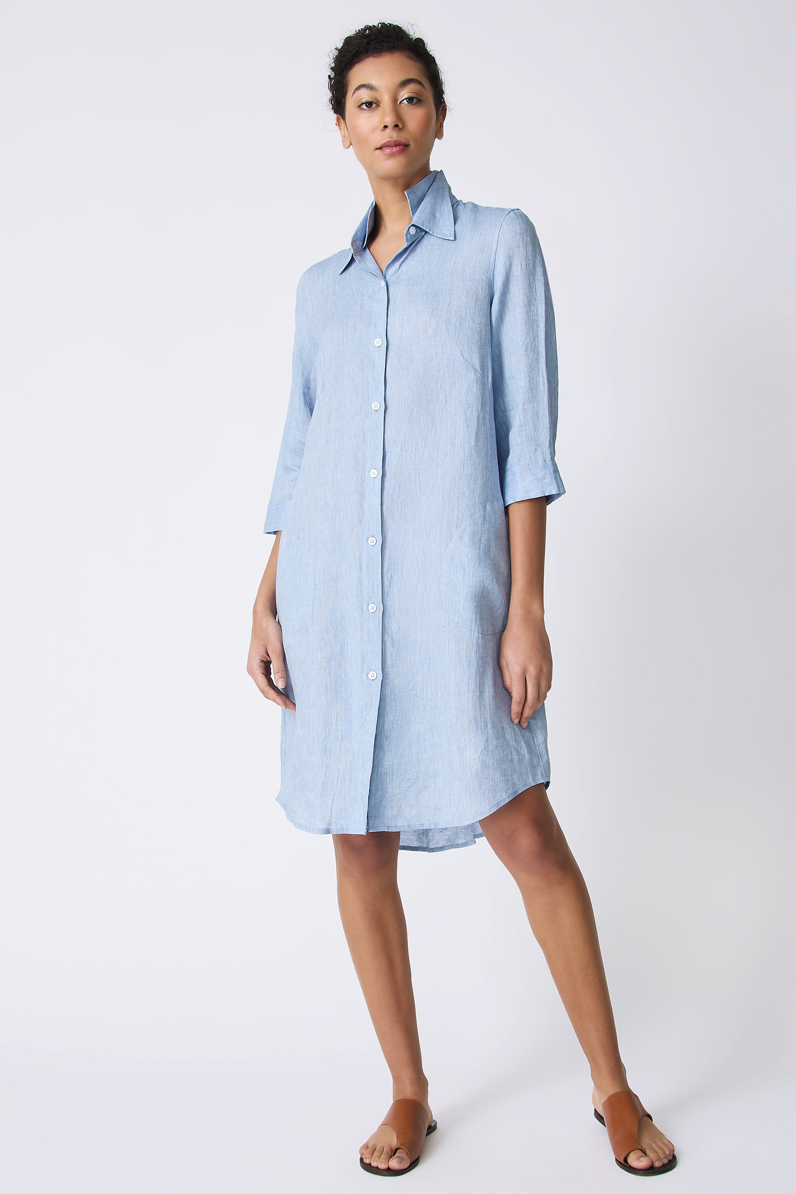 Kal Rieman Katie Shirt Dress in Sky Blue on model full front view