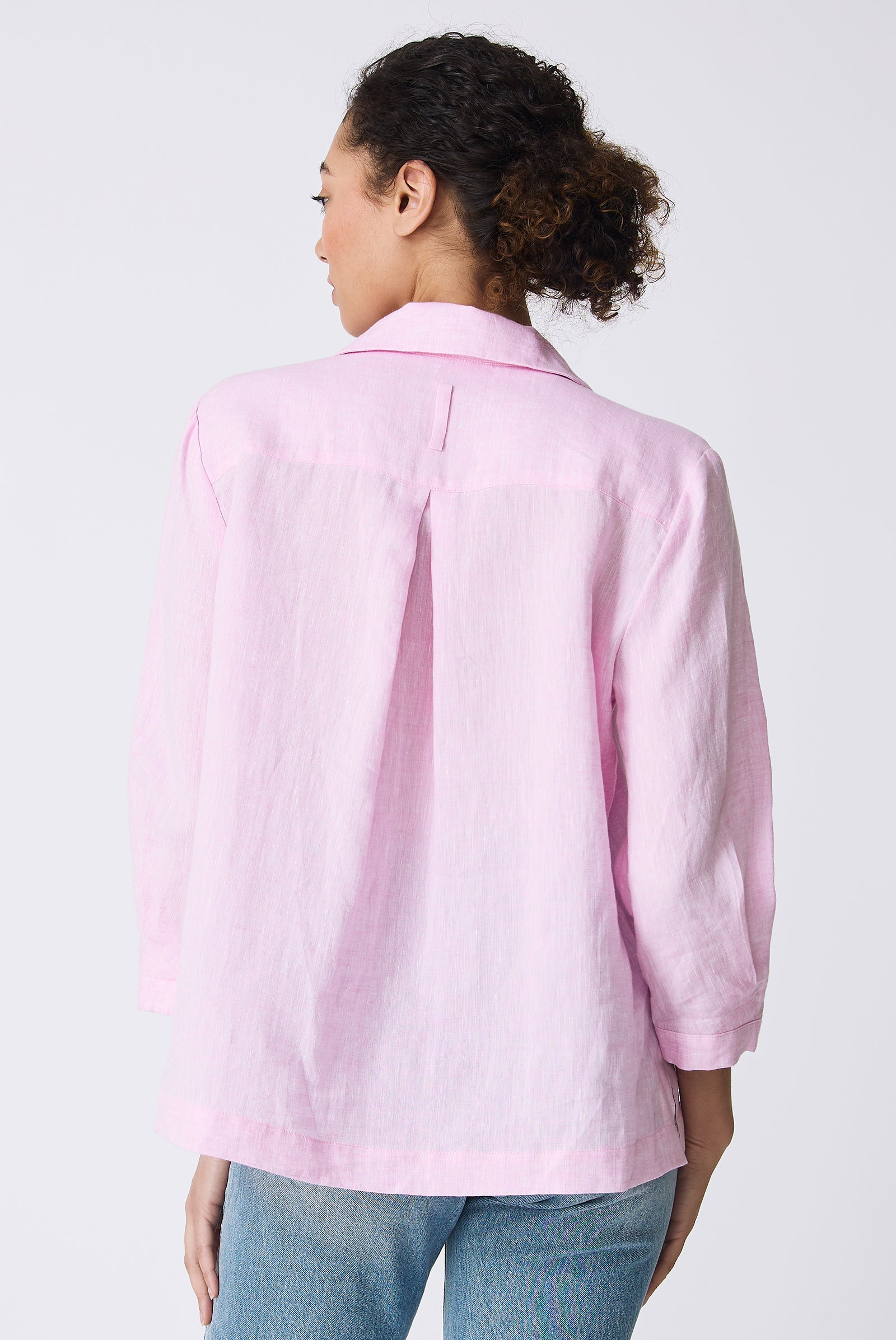 Kal Rieman Lea Collared V-Neck Top in Pink on model back view