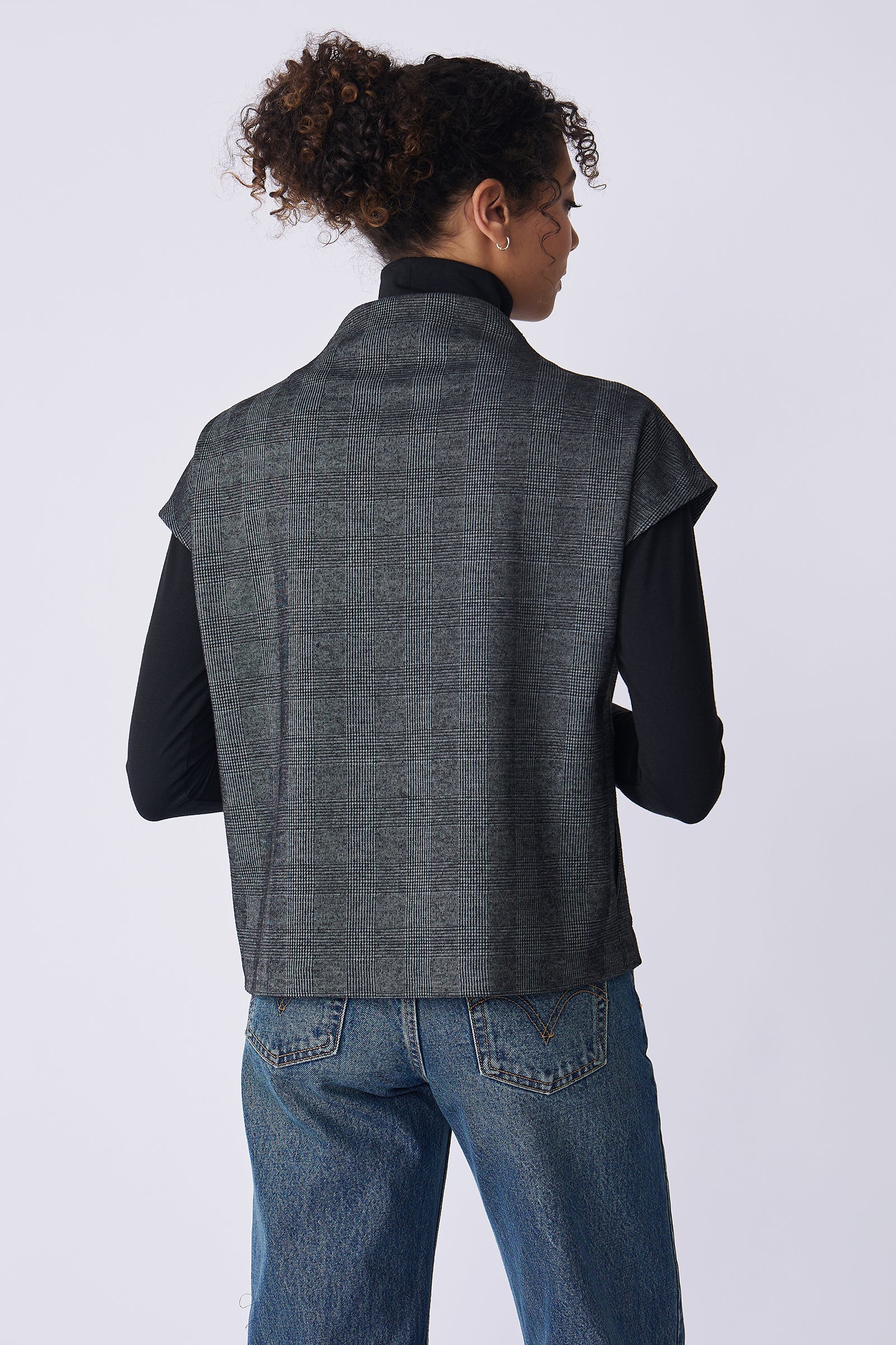 Kal Rieman Lena Zip Vest in black plaid on model back view