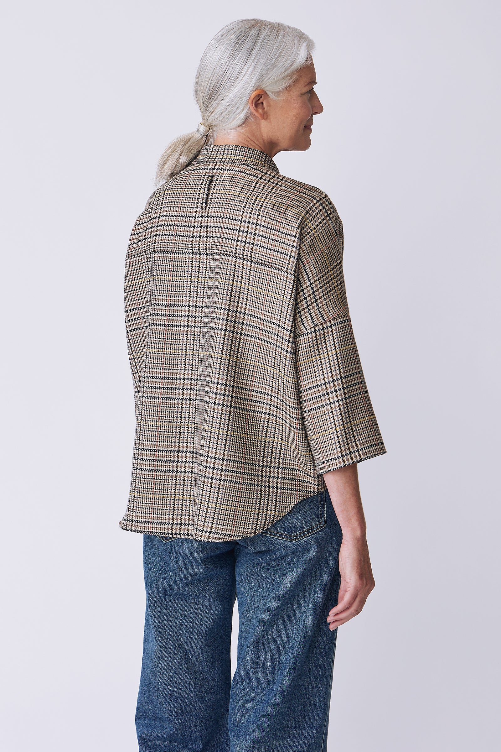 Kal Rieman Lilly Drop Shoulder Top in Plaid on model back view