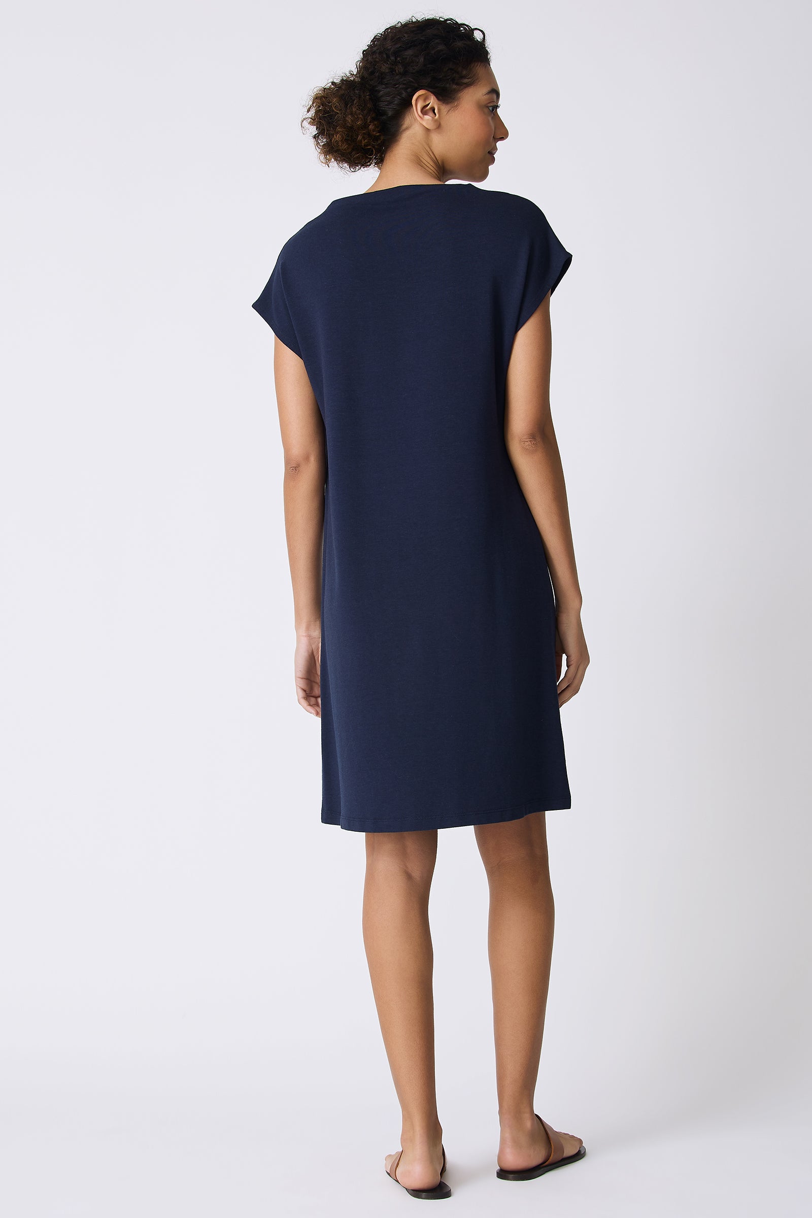 Kal Rieman Luca Cowl Dress in Navy on model full back view