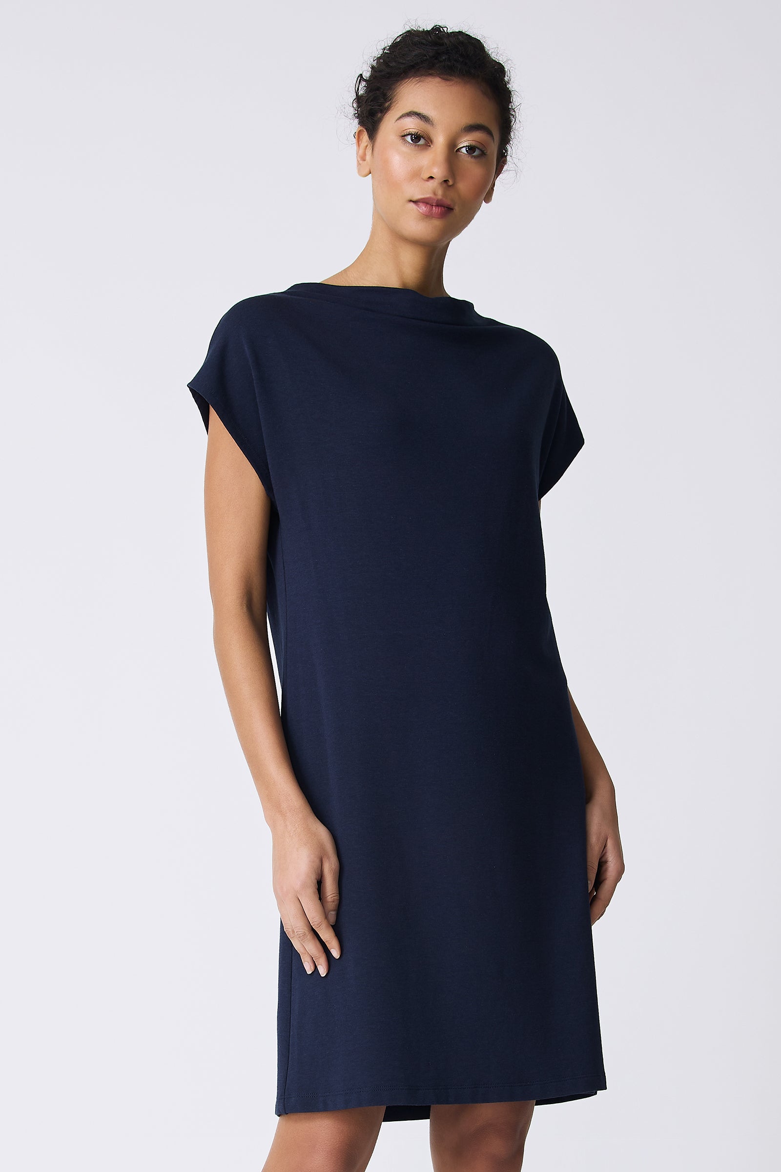 Kal Rieman Luca Cowl Dress in Navy on model front view
