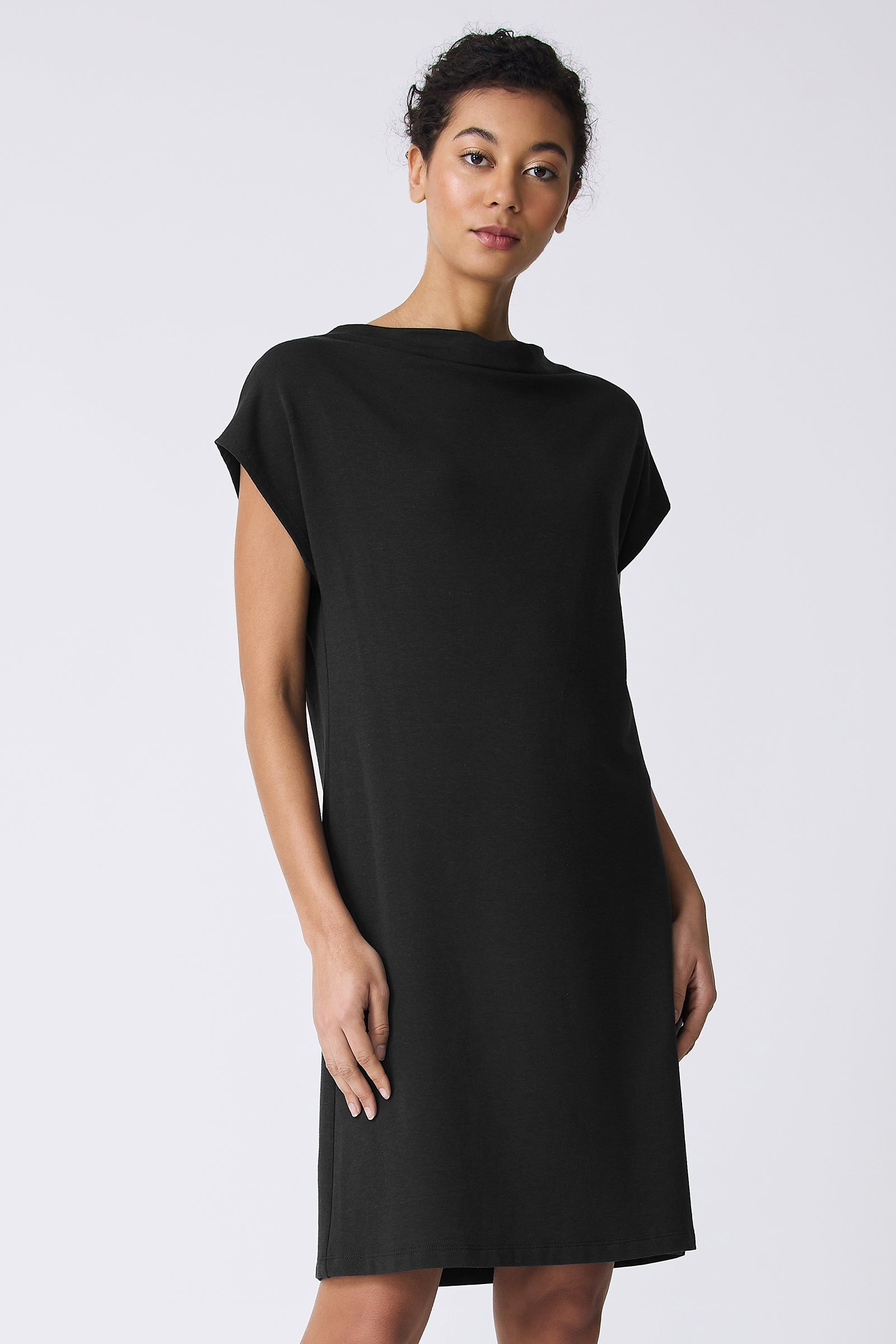 Kal Rieman Luca Cowl Dress in Black on model front view