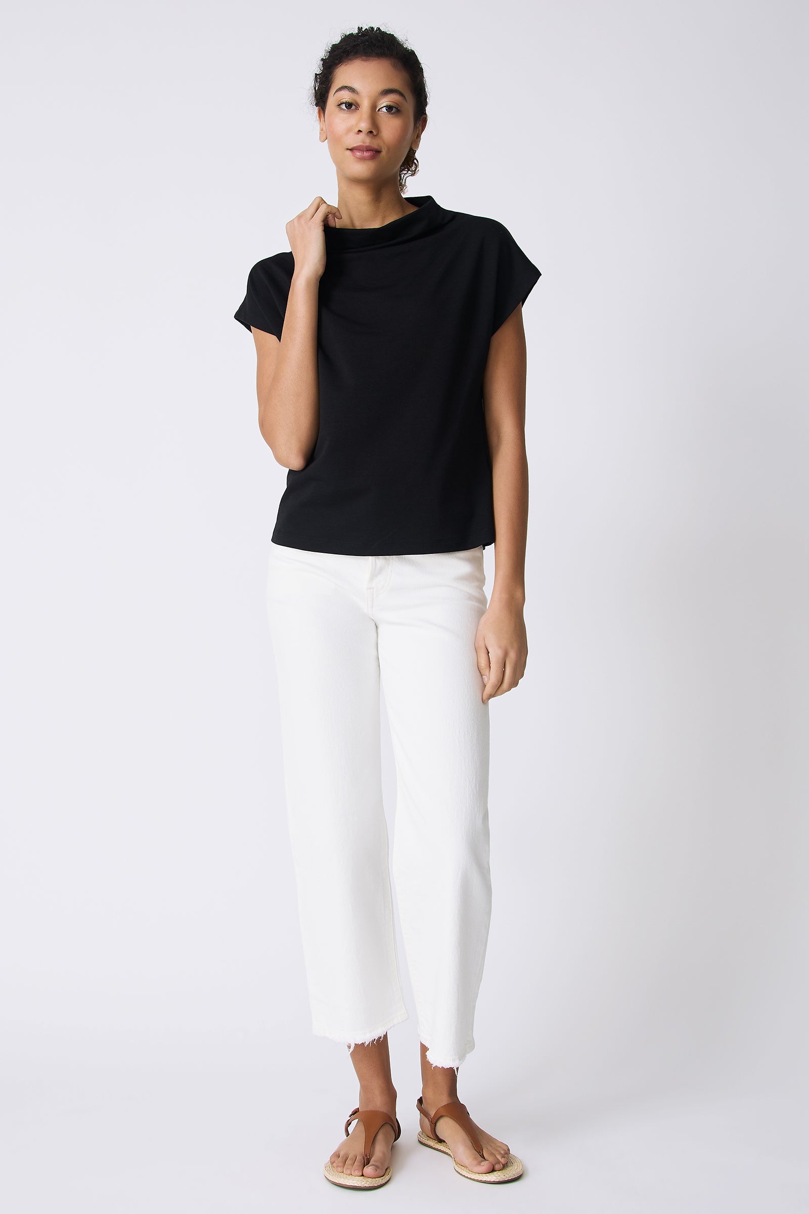 Kal Rieman Luca Cowl Top in Black on model full front view