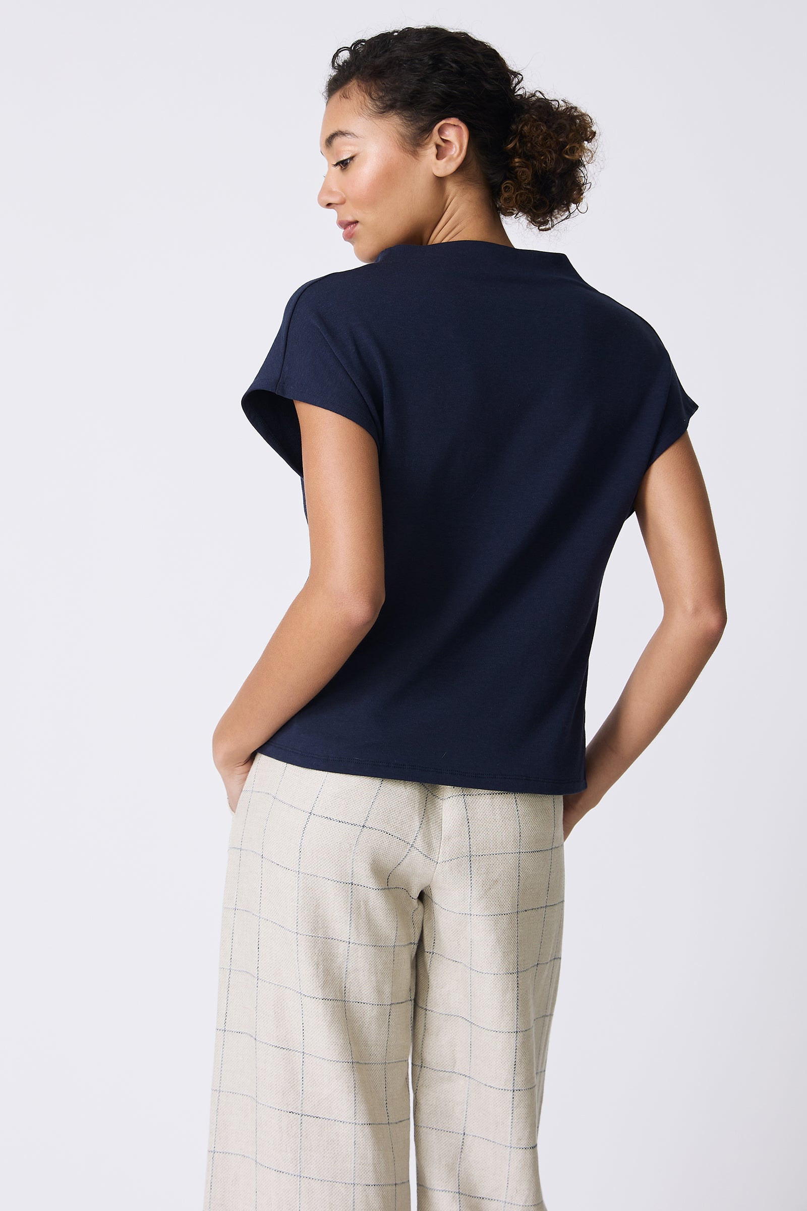 Kal Rieman Luca Cowl Top in Navy on model back view