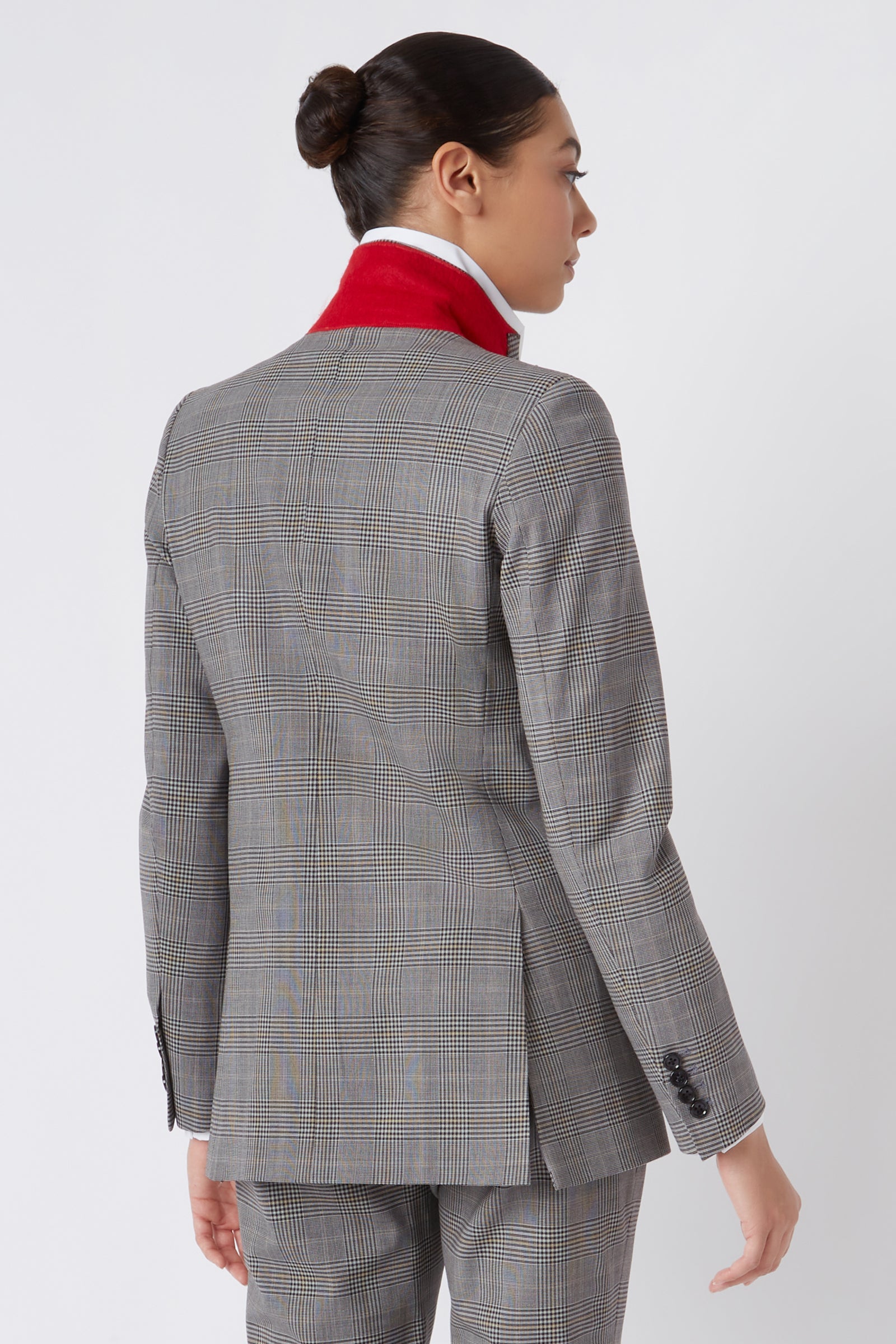 Kal Rieman Madeline Classic Notch Collar Blazer in Glen Plaid on Model Cropped Front View