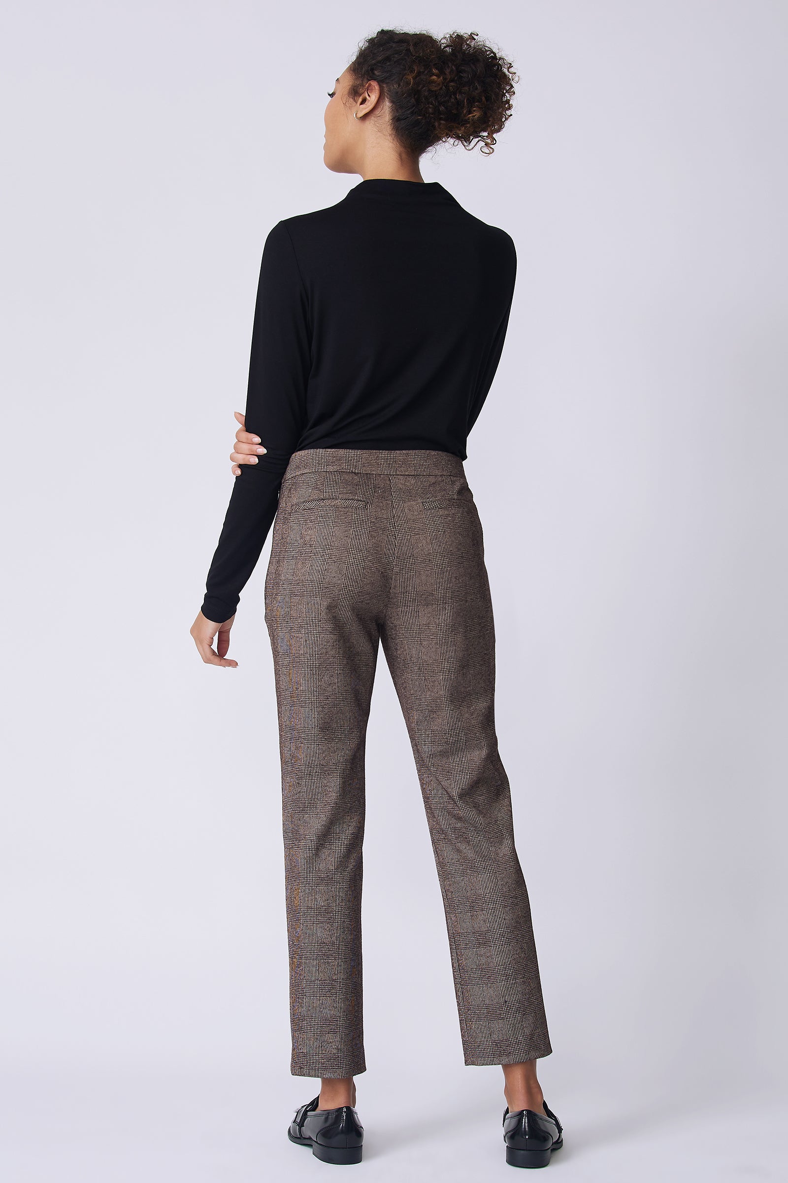 Kal Rieman Madison Pant in brown plaid on model back view