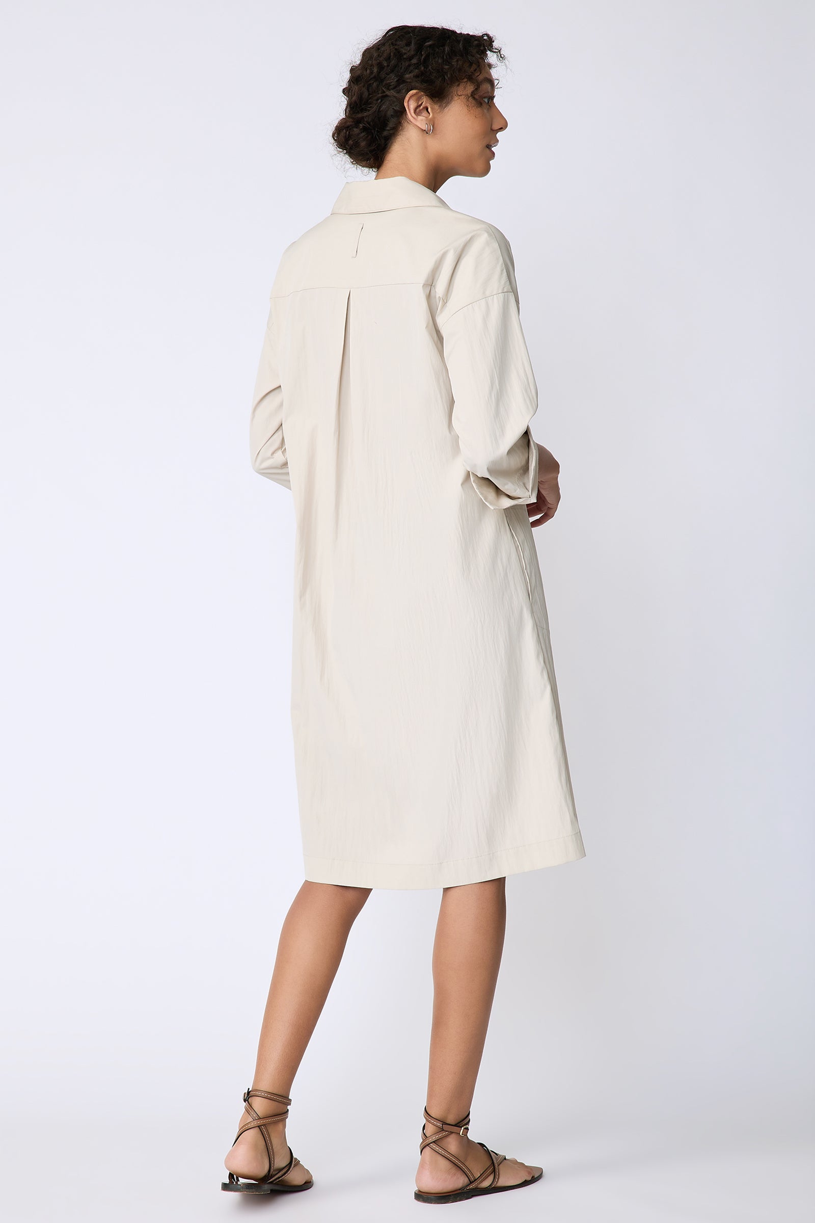 Kal Rieman Marion Shirt Dress in Typewriter cloth khaki on model back view