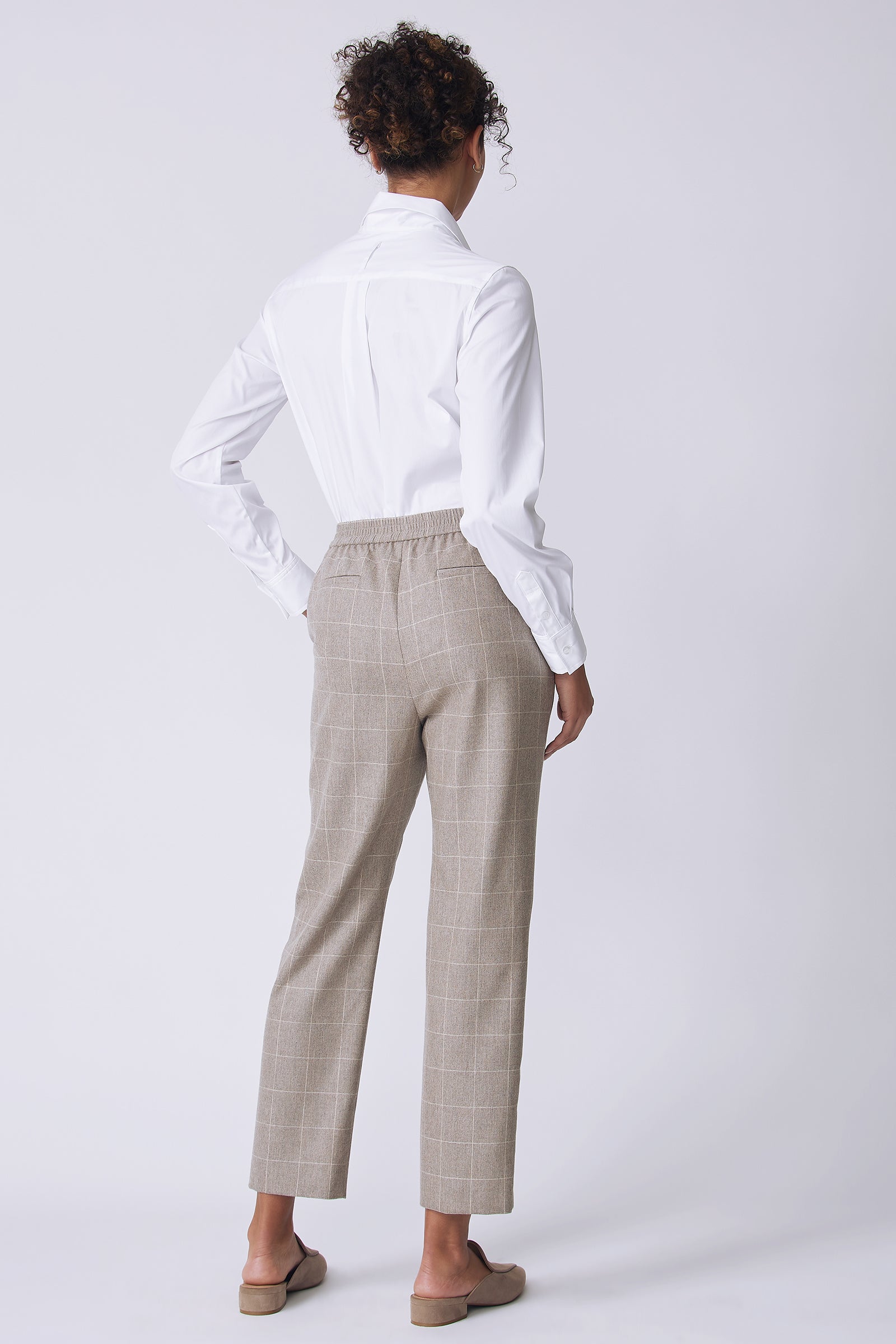 Kal Rieman Martine Trouser in Italian Windowpane on model back view hand in pocket