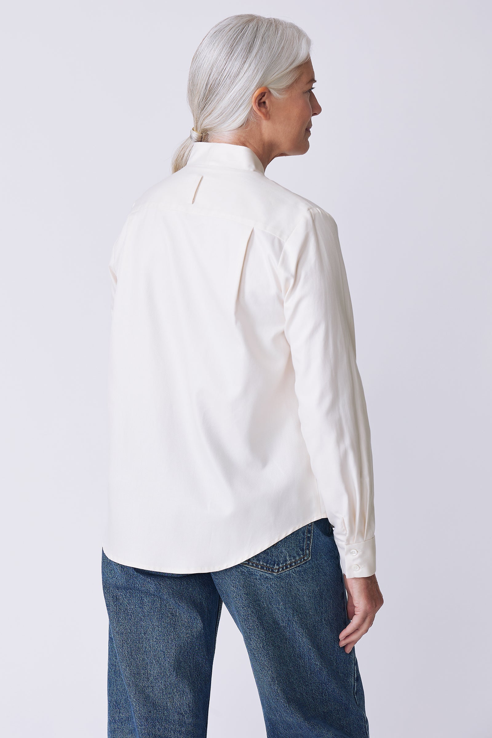 Kal Rieman Nadia Blouse in soft twill ivory on model back view