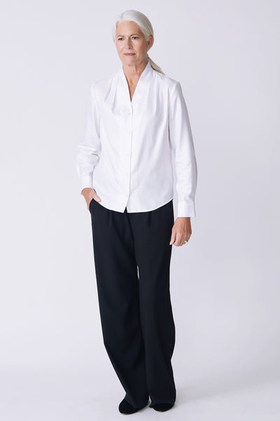 green emerald velvet dress Nadia Blouse in White Soft Twill with Sculpted Collar Xs / White