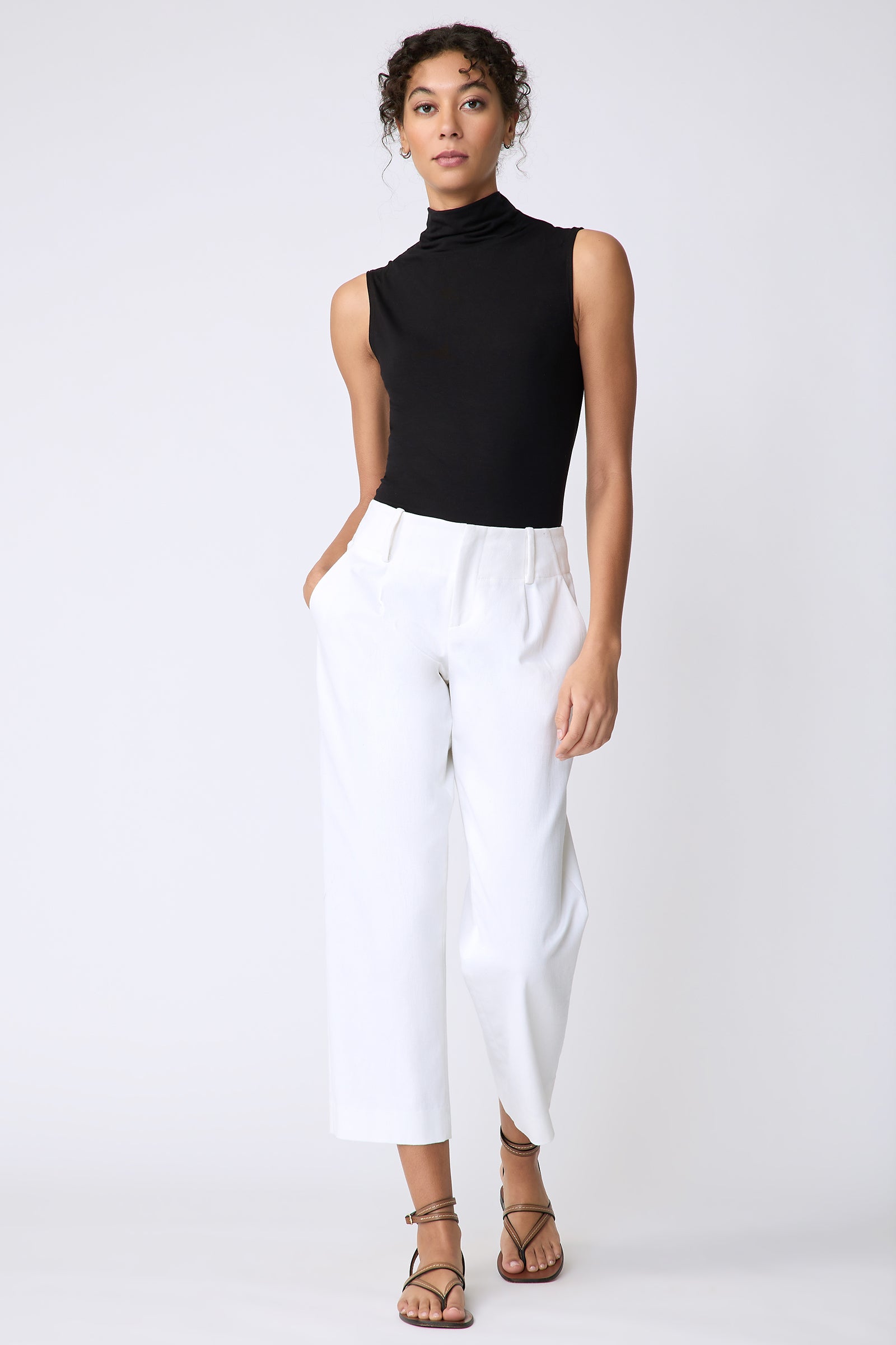 Kal Rieman Nolan Pant in Italian stretch twill on model front view walking