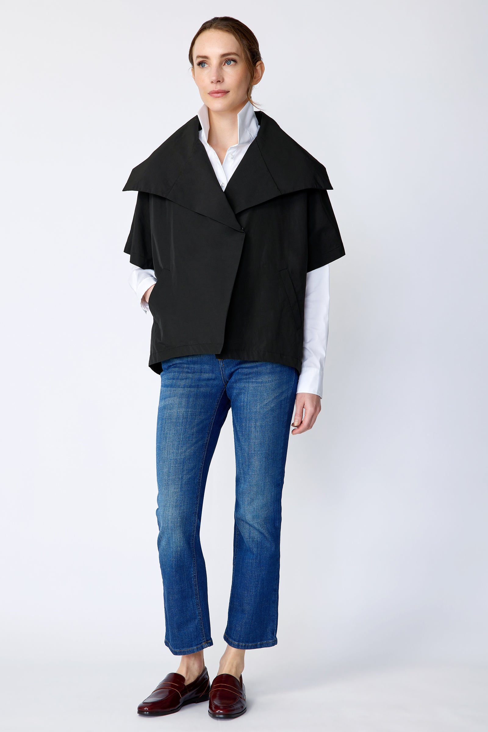 Kal Rieman Paris Jacket in Black Italian broadcloth on model side view full