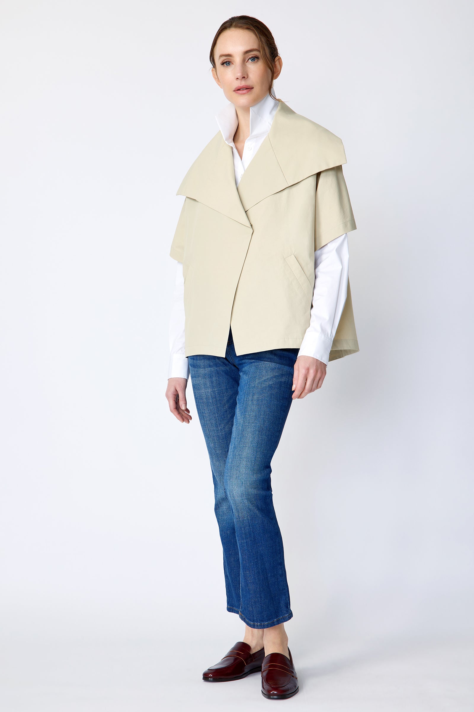 Kal Rieman Paris Jacket in Khaki Italian broadcloth on model front view full