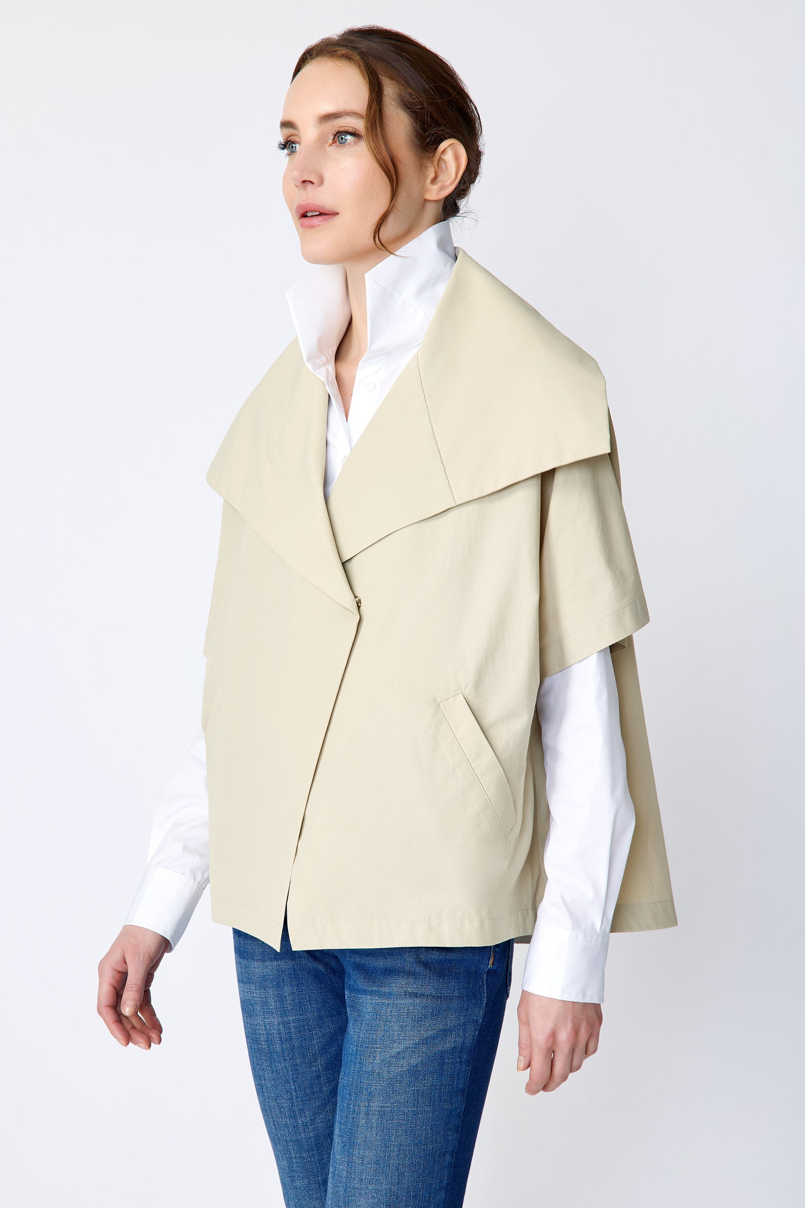 Kal Rieman Paris Jacket in Khaki Italian broadcloth on model side view
