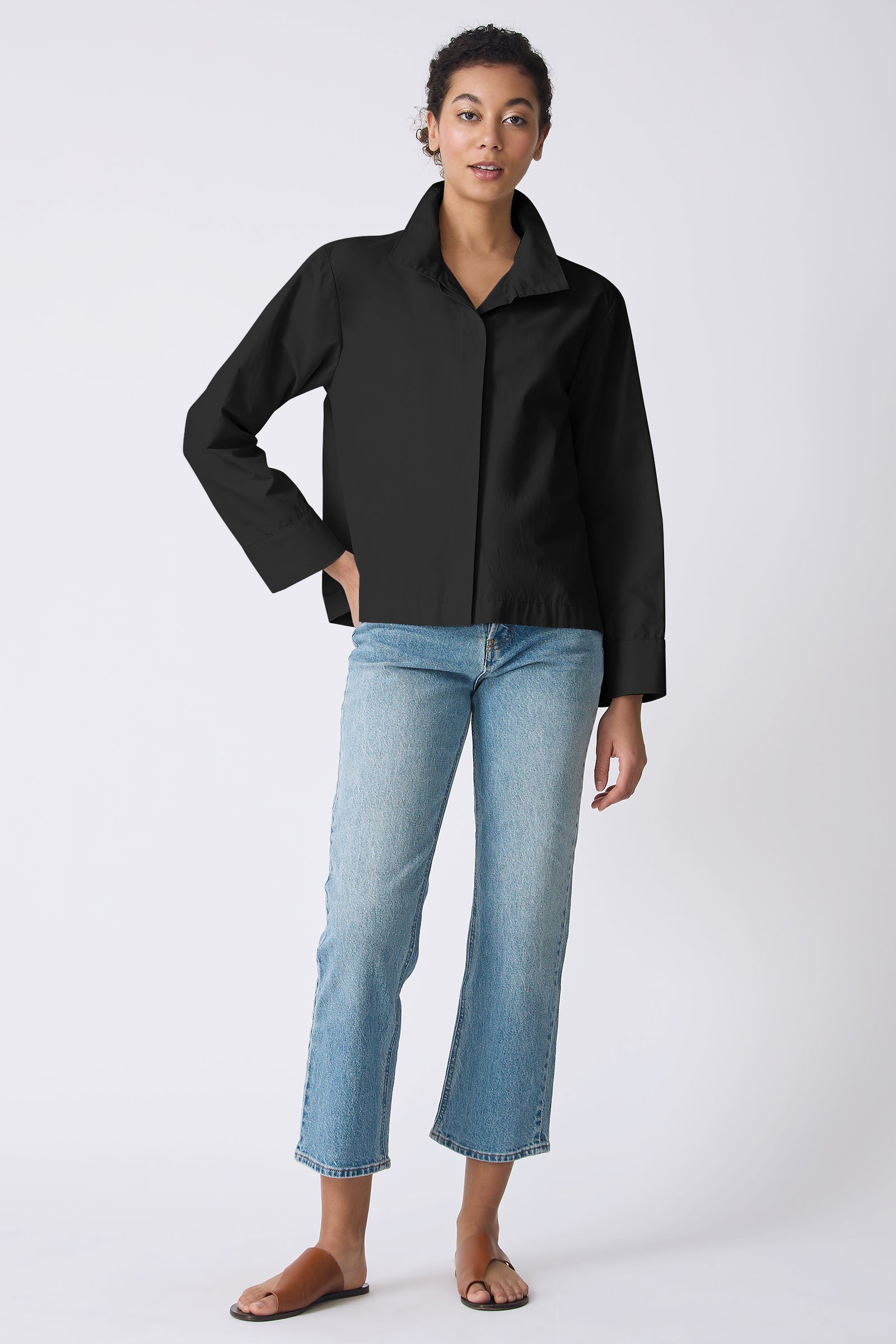 Kal Rieman Peggy Collared Jacket in Black on Model front view full