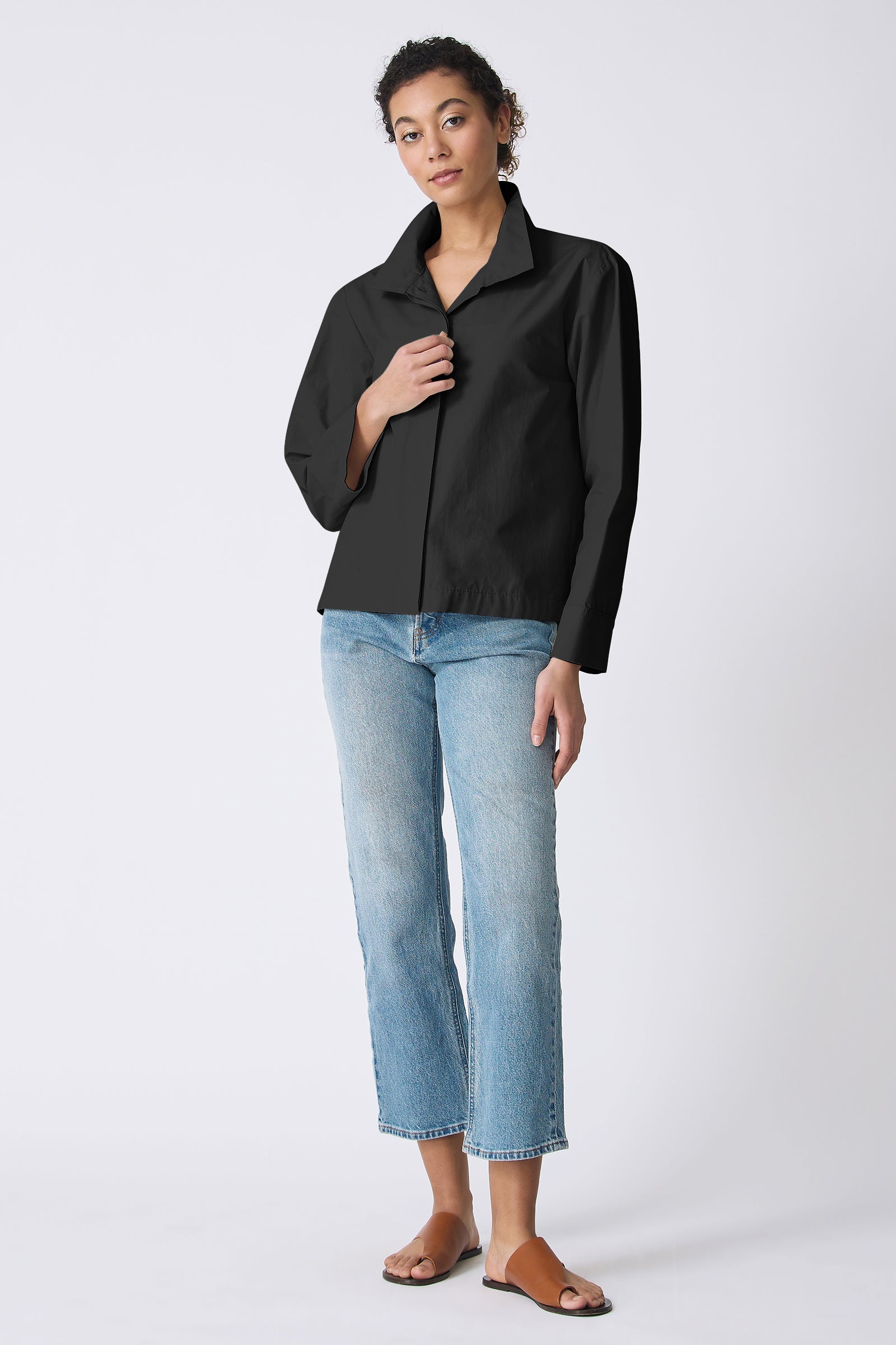 Kal Rieman Peggy Collared Jacket in Black on Model front view full