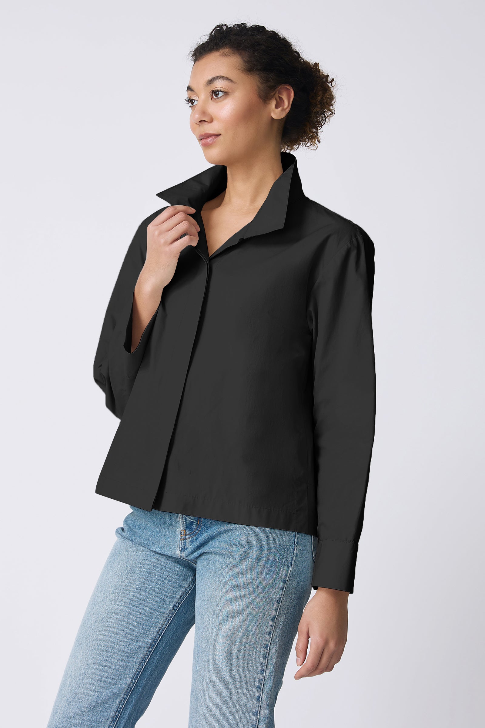 Kal Rieman Peggy Collared Jacket in Black on Model side view detail