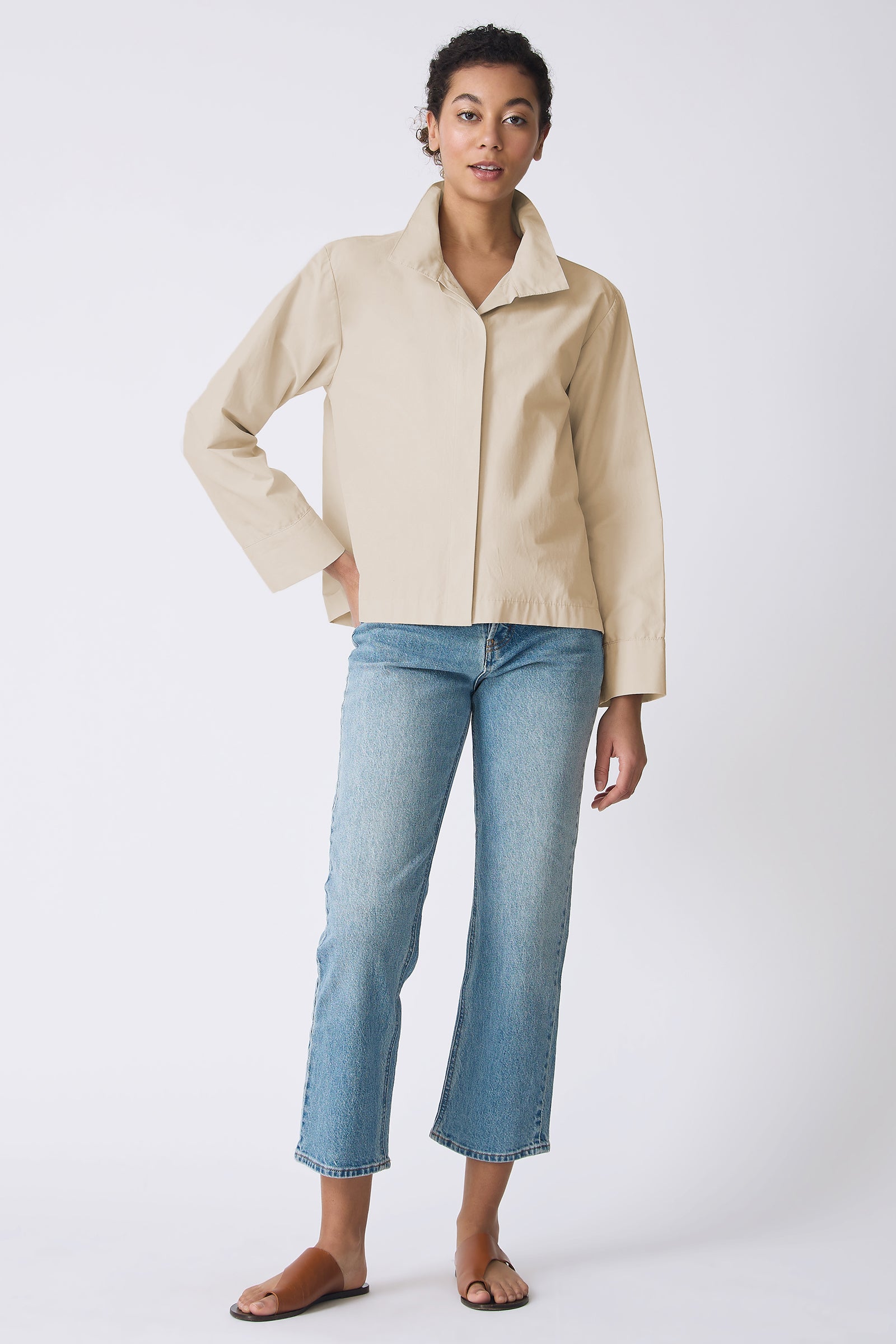 Kal Rieman Peggy Collared Jacket in Sand on Model front view full