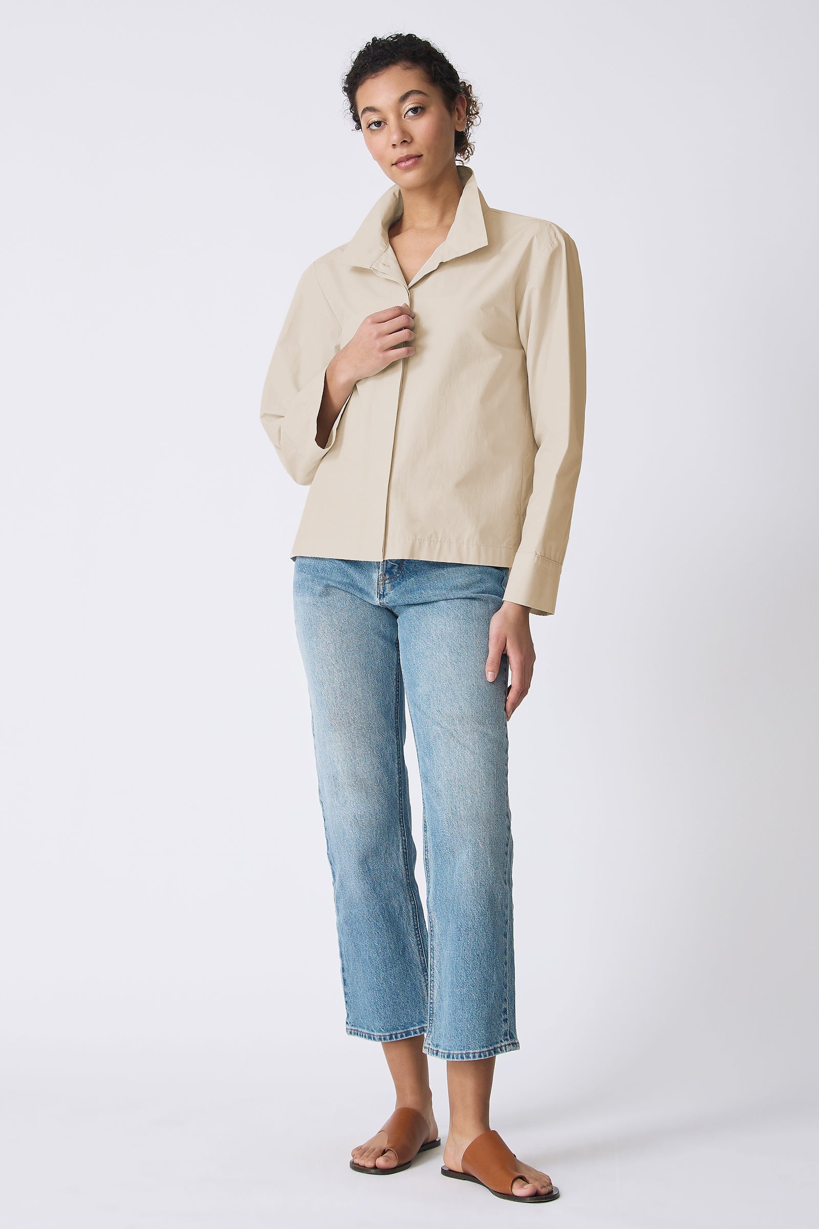 Kal Rieman Peggy Collared Jacket in Sand on Model front view full