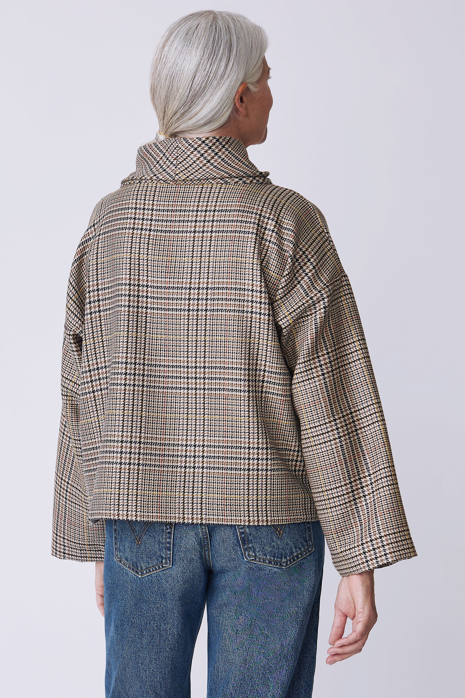 Kal Rieman Polina Bias Tneck Pullover in italian plaid on model back view
