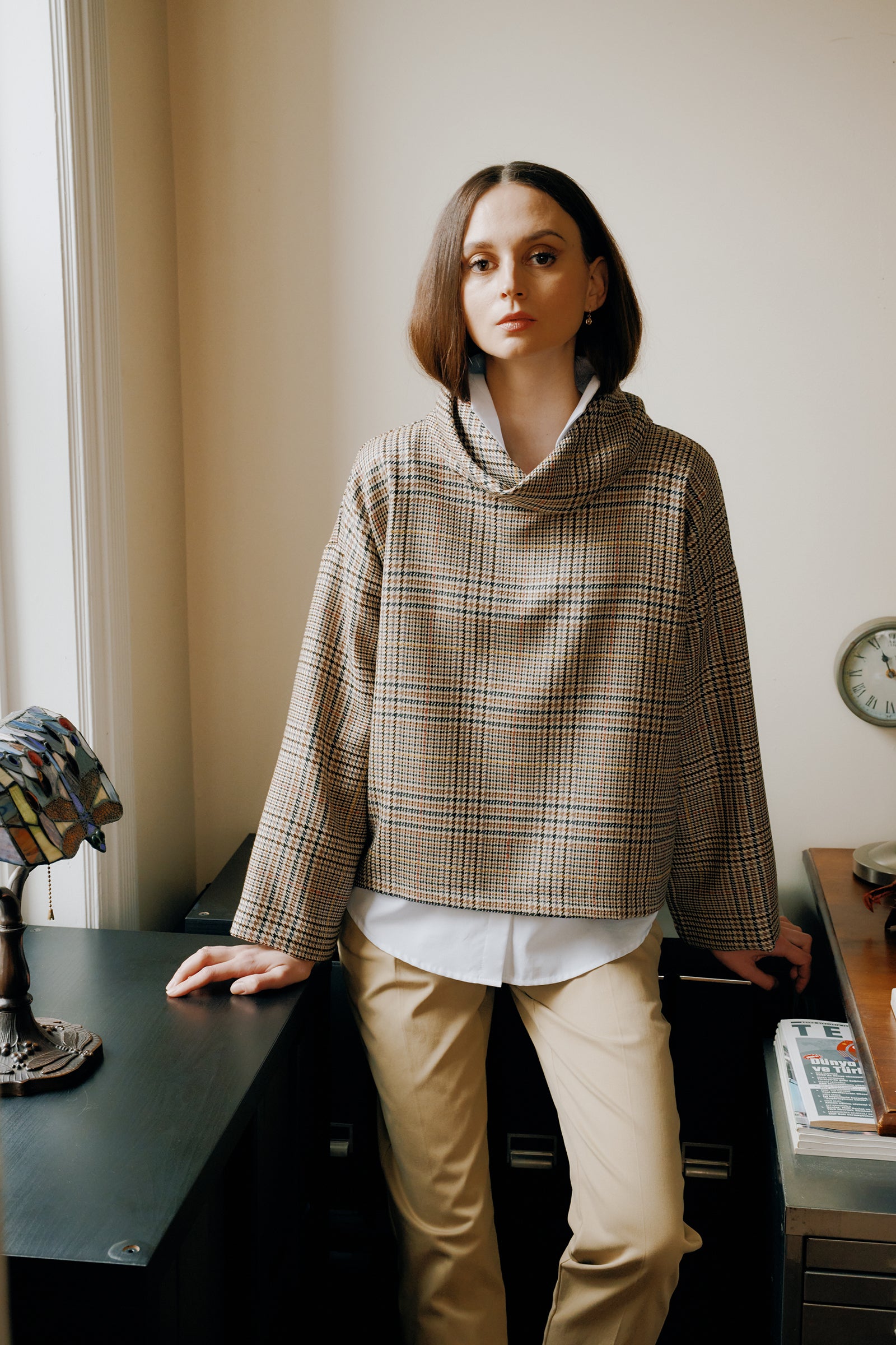 Kal Rieman Polina Bias Tneck in multi plaid on model lookbook image