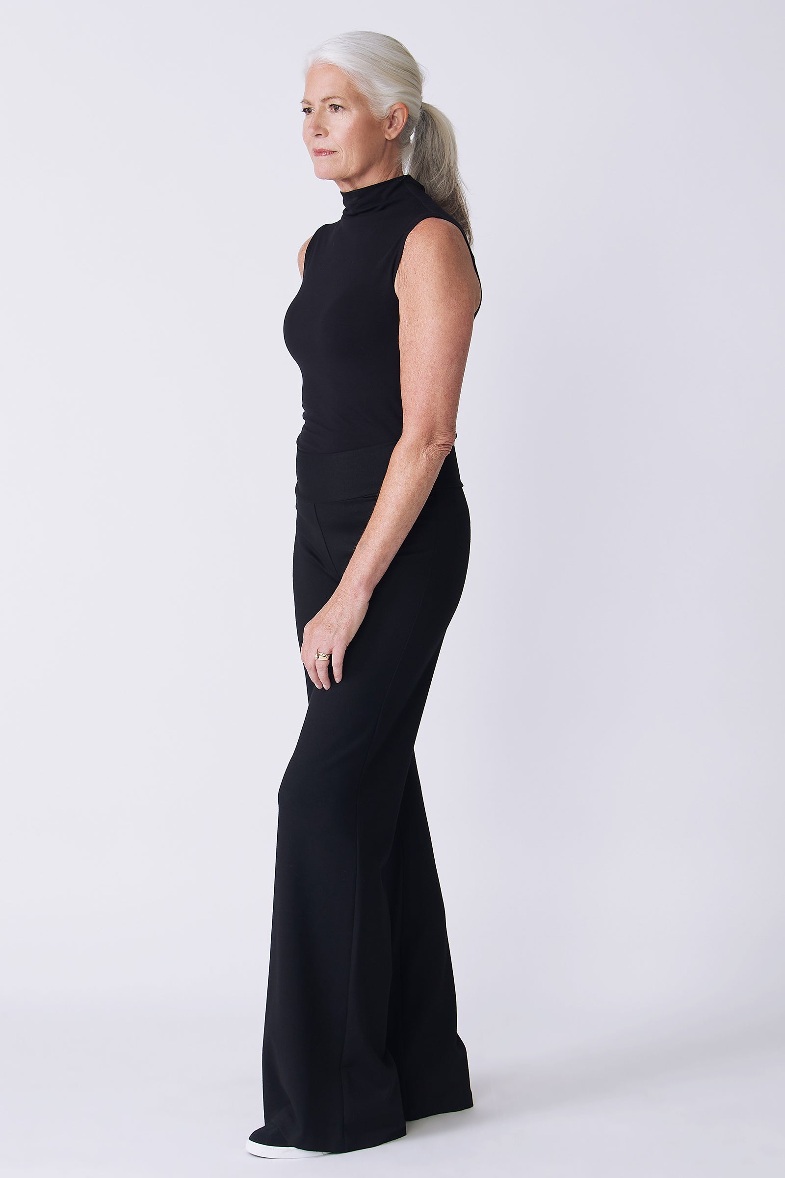 Kal Rieman Ponte Wide Leg in black on model side view