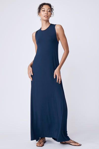 bamboo maxi dress Remi Maxi Dress in Navy Bamboo Jersey XL / Navy